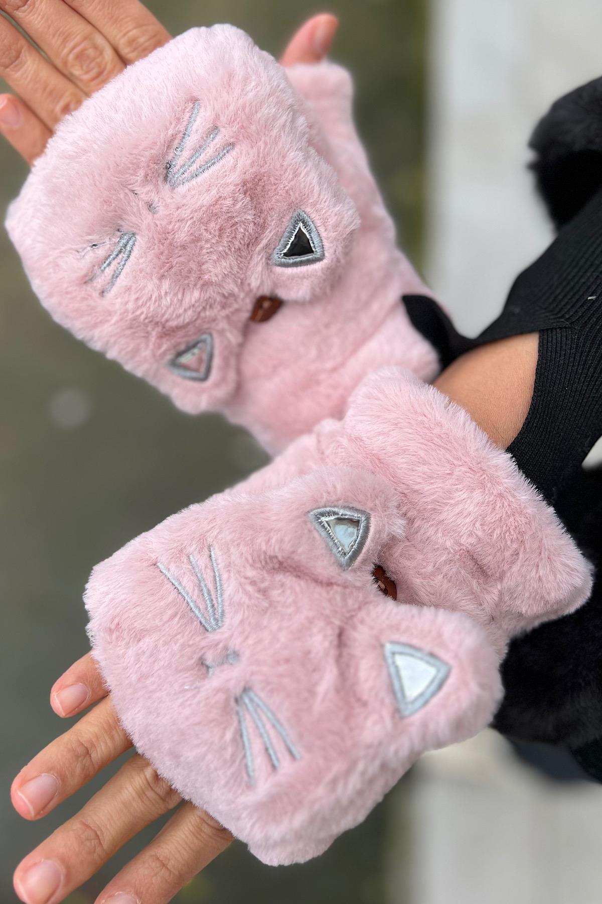 Sweat Cat Design İçi Kürlklü Premium Parmaksız Kapaklı Eldiven