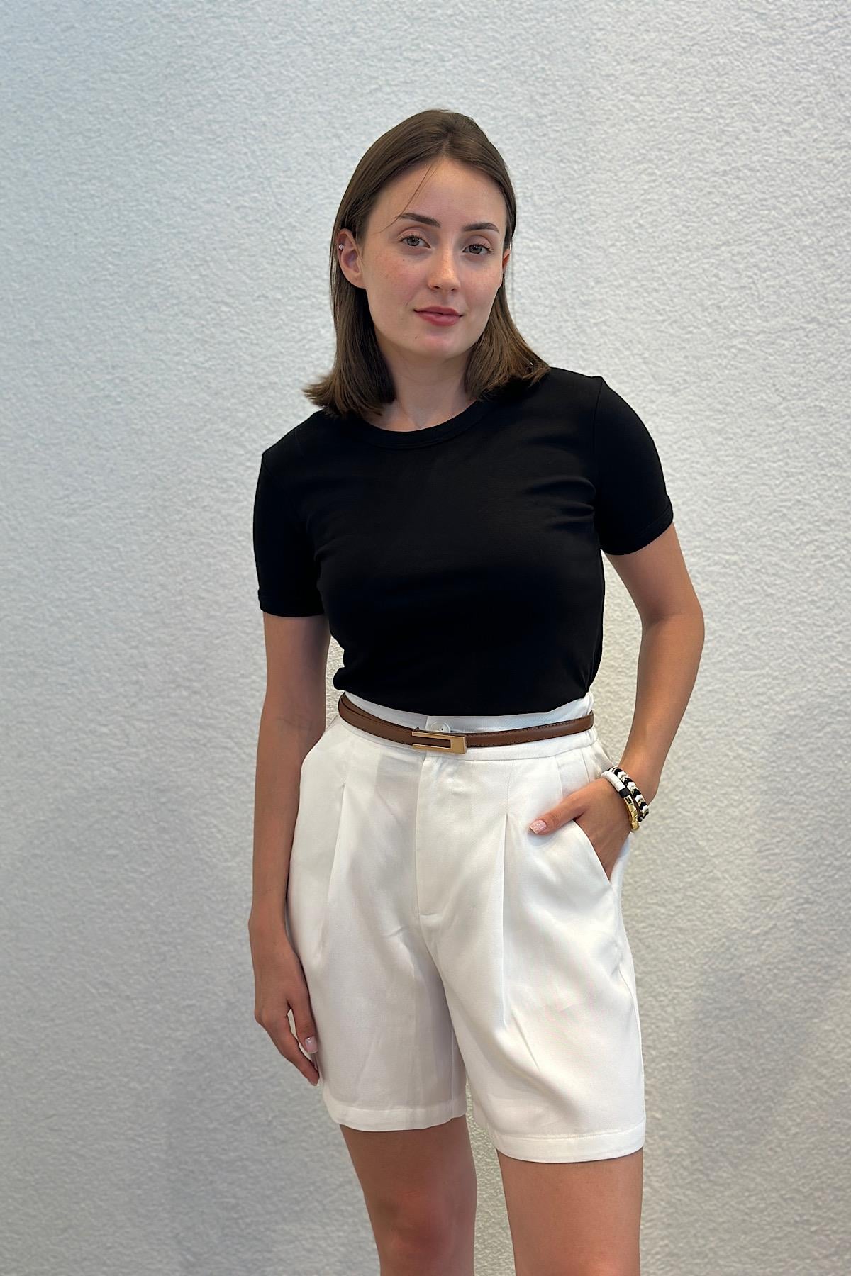 Bisiklet Yaka Kısa Kol Sırtı Biyeli Pamuk Body T-Shirt