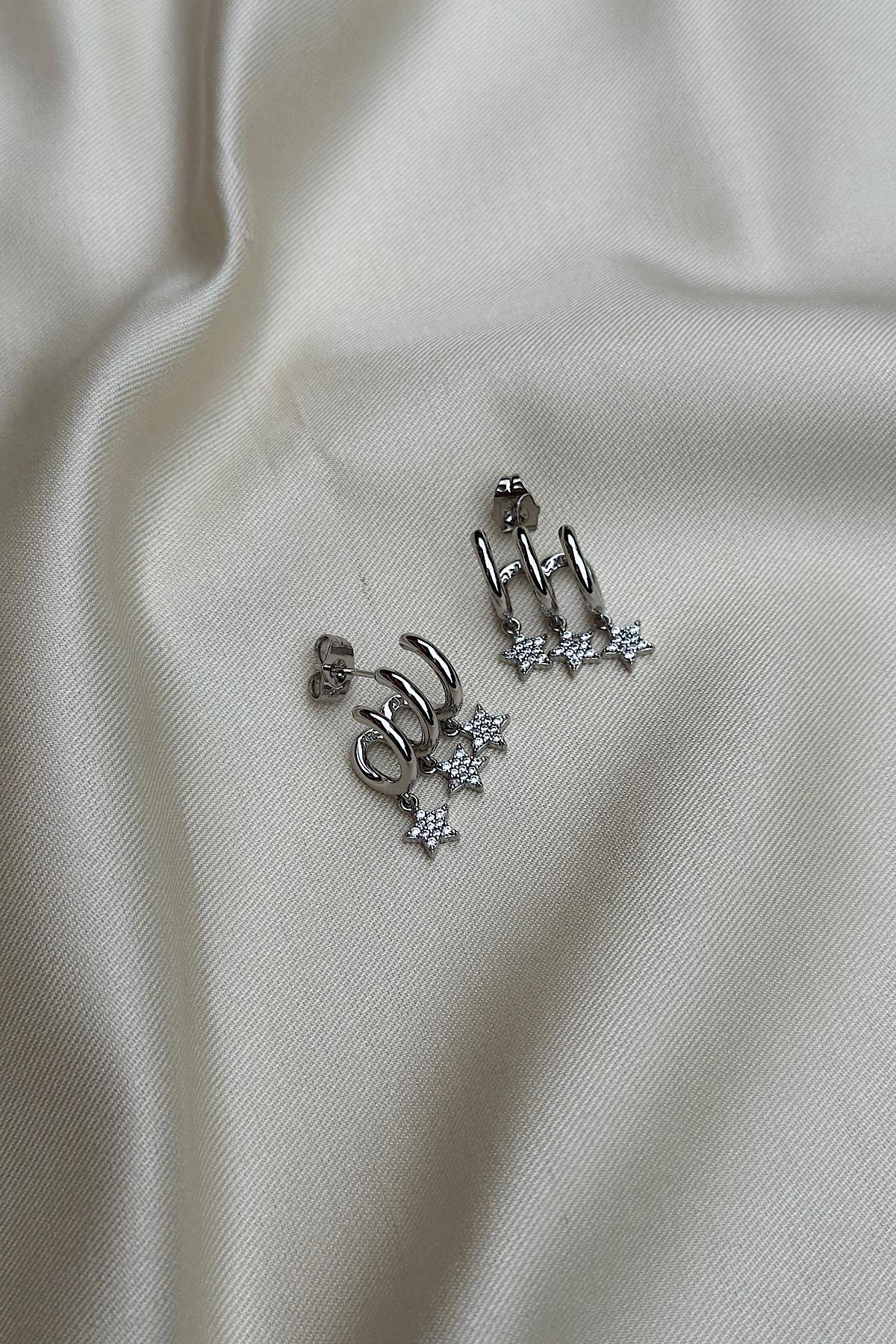 18K Altın Kaplama 3lü Zarif Yıldız Taş Sallantılı Küpe