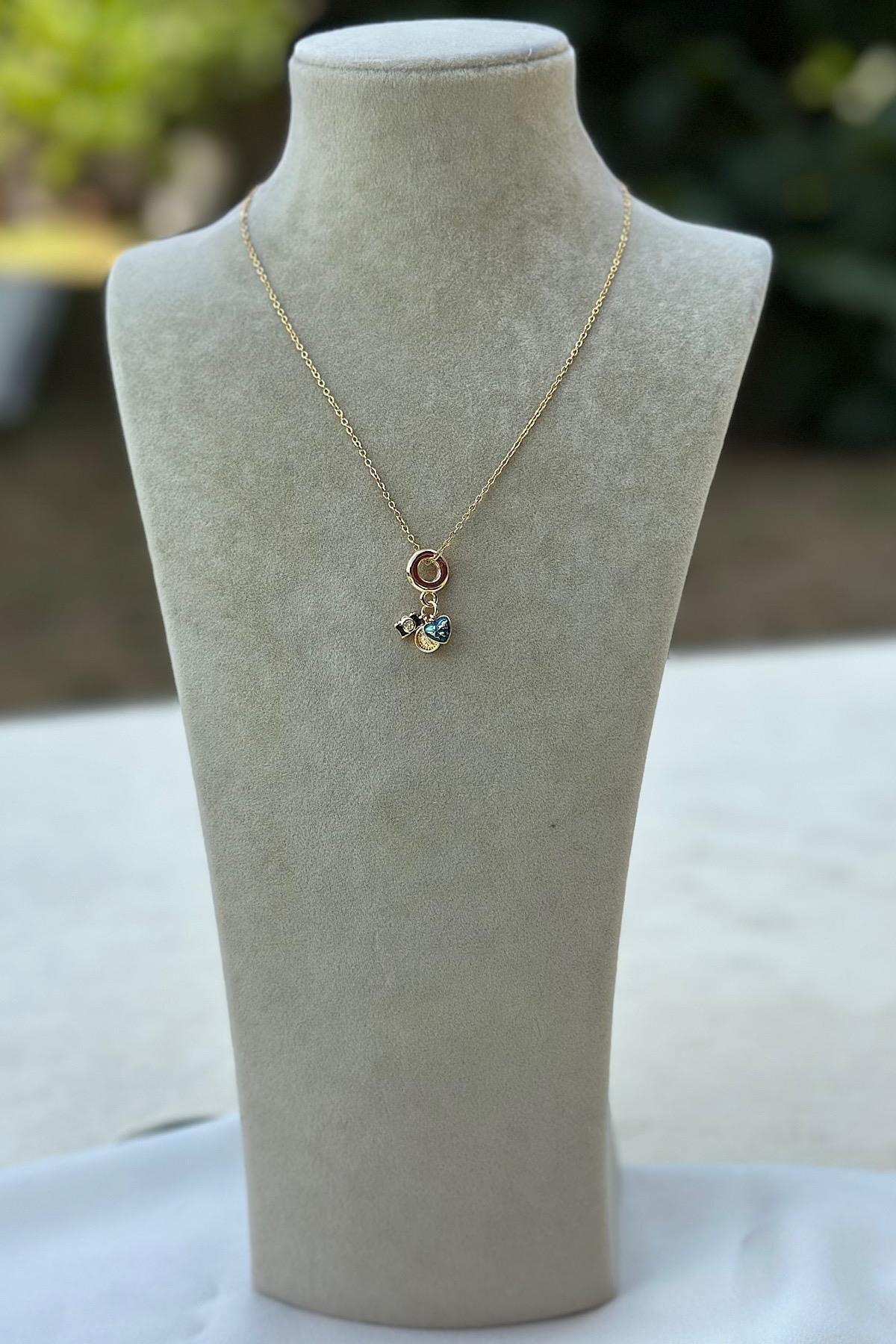 Özel Tasarım Mineli Charm Sallantılı Çelik Kolye