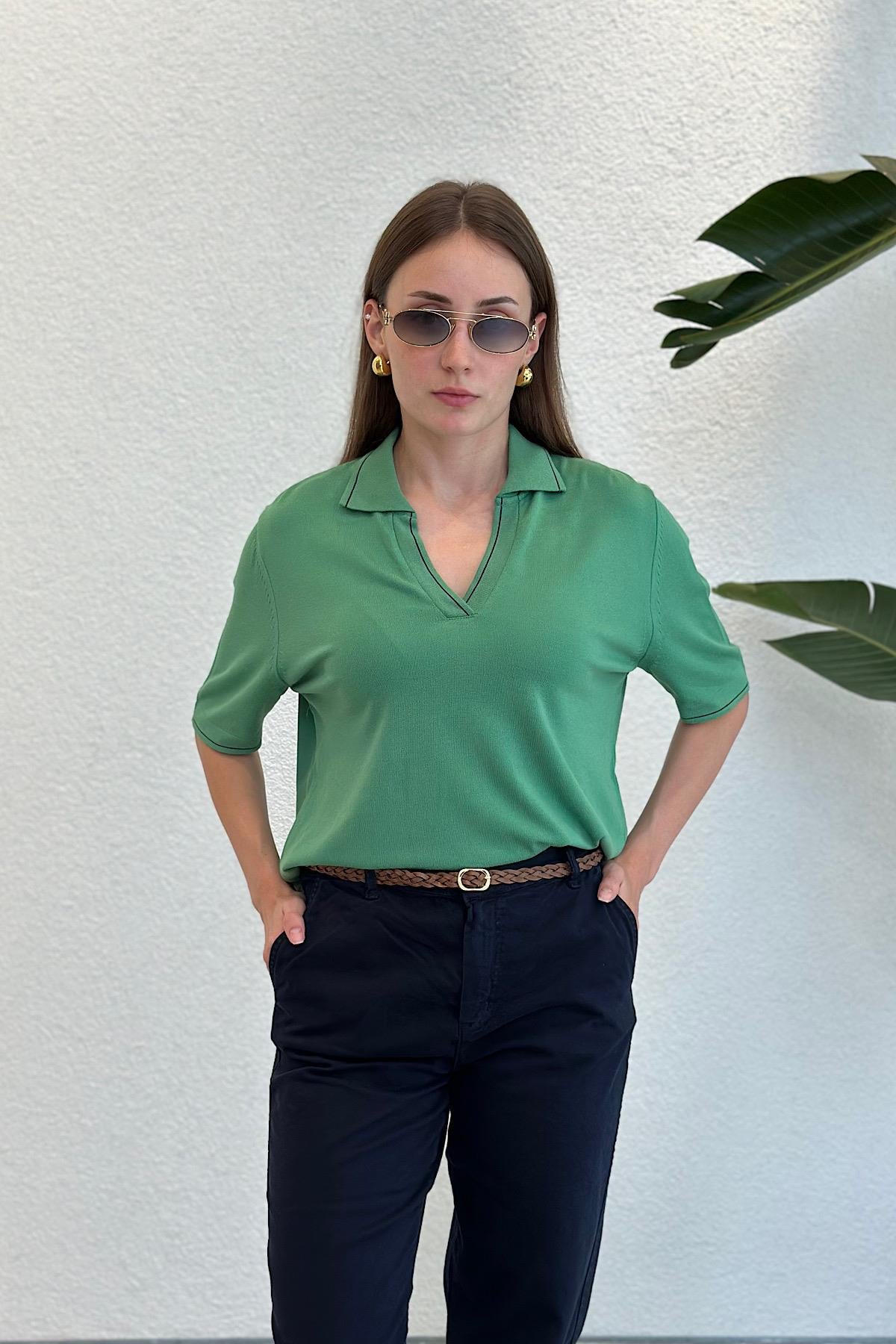 Polo Yaka Kontrast V Yaka Merserize Triko