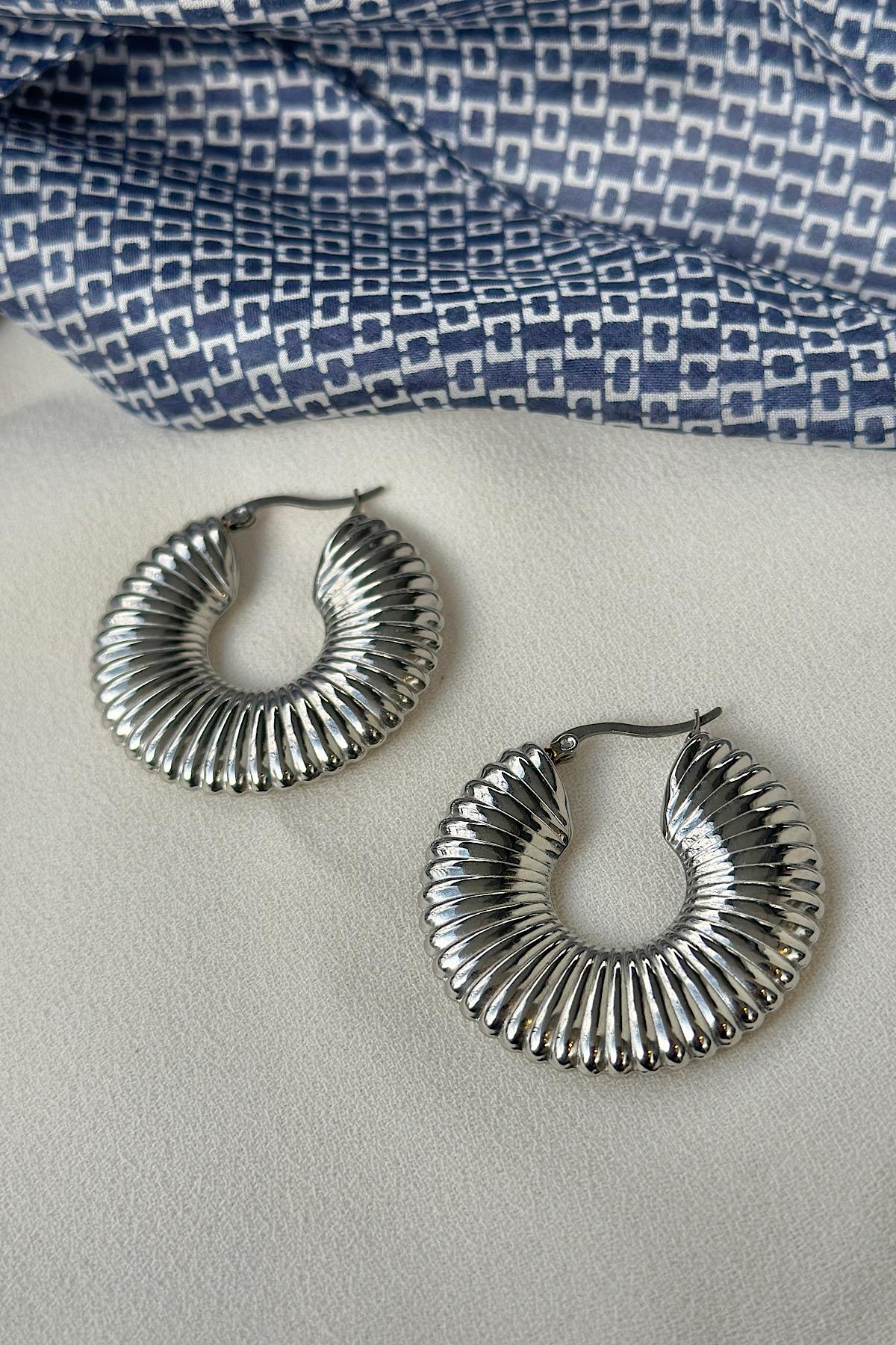 Premium Antik Pul Çelik Halka Küpe (4 cm.)