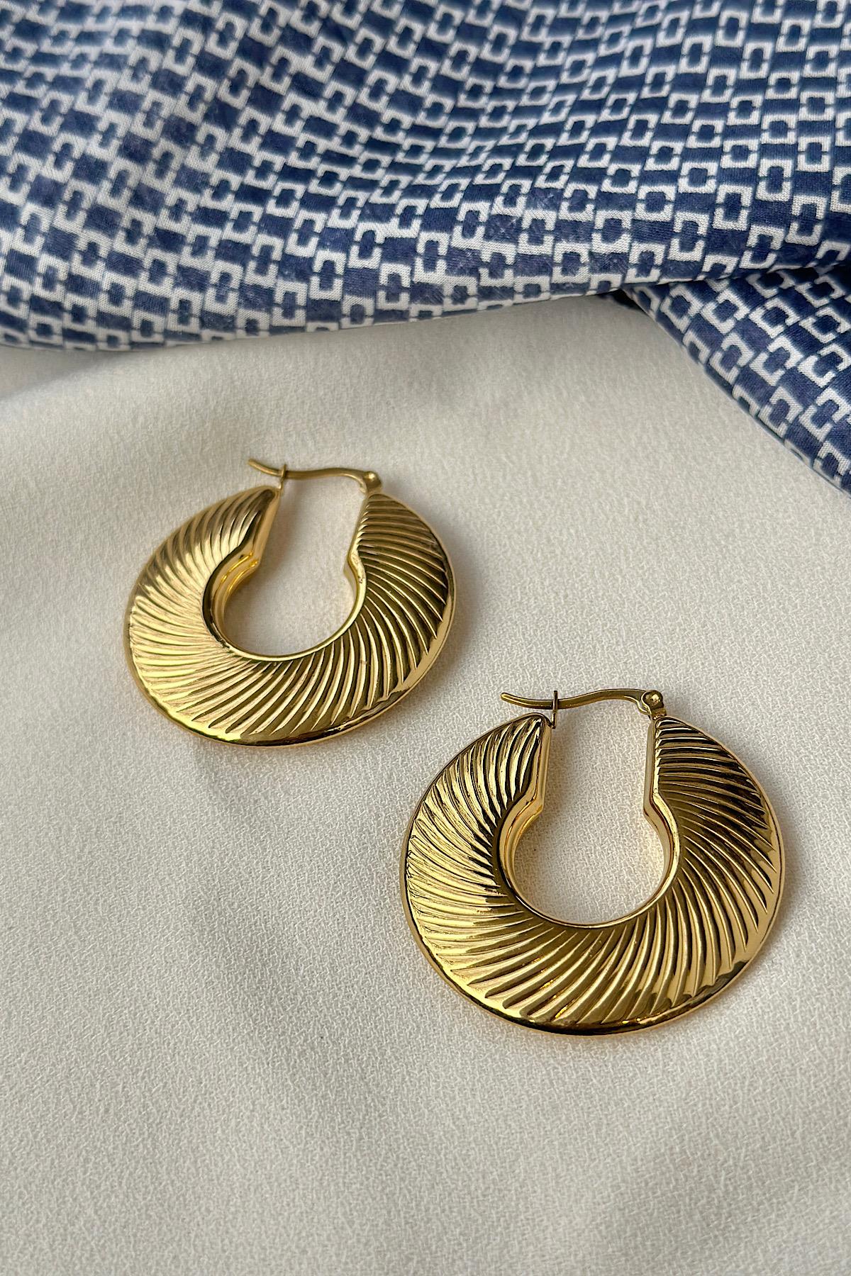 Premium Antik Pul Çelik Halka Küpe (4 cm.)