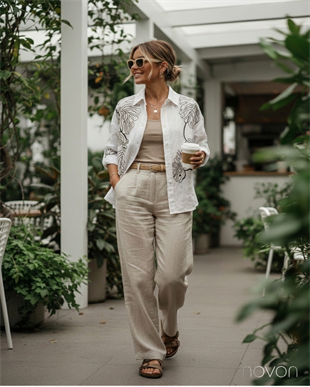 Monstera Tasarım Nakış Detaylı Premium Gömlek