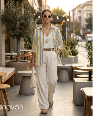 Bahama Design Renkli Çizgi Detaylı Oversize Premıum Gömlek