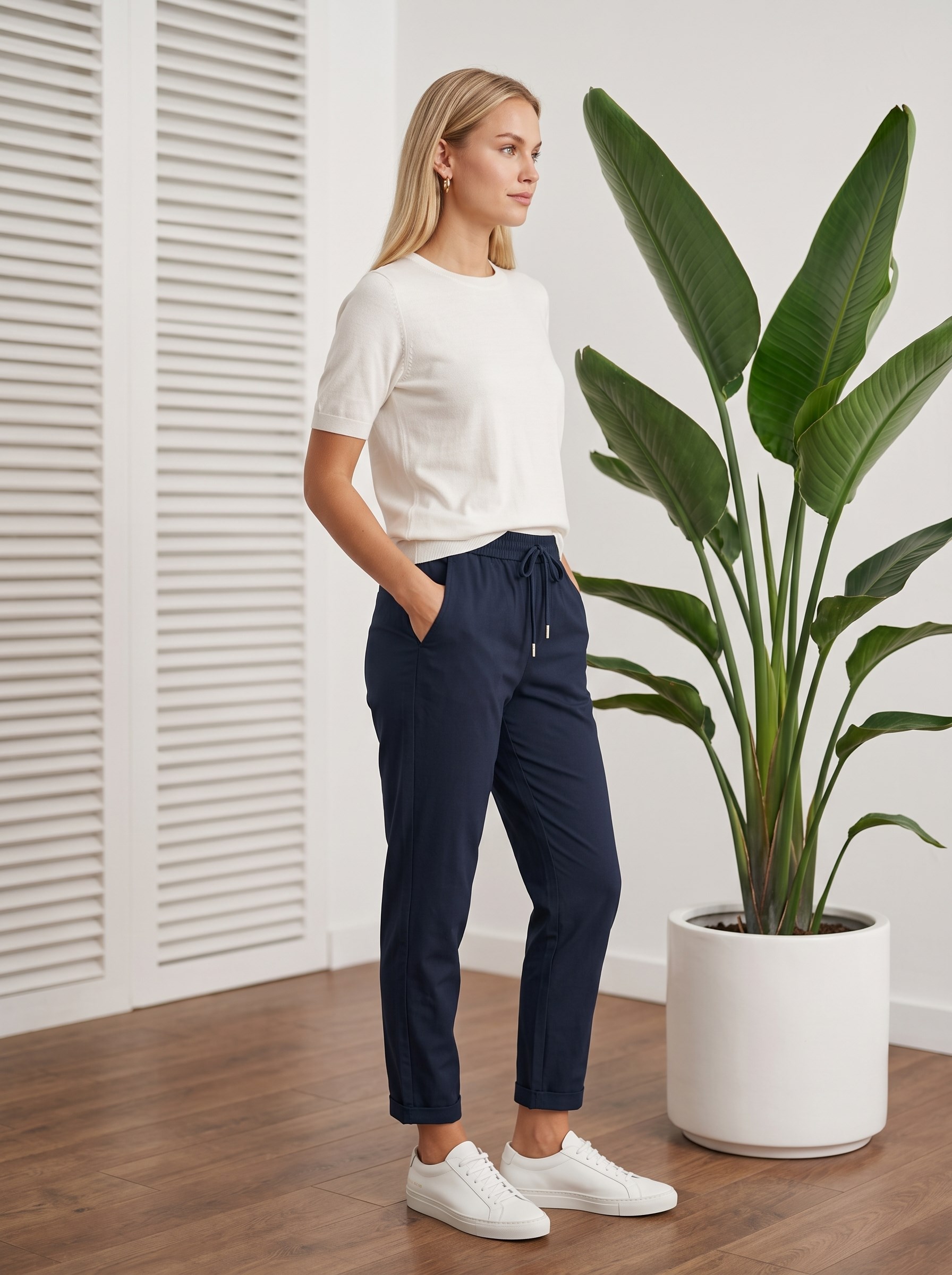 Basic Beli Lastikli Duble Paça Havuç Kesim Pantolon