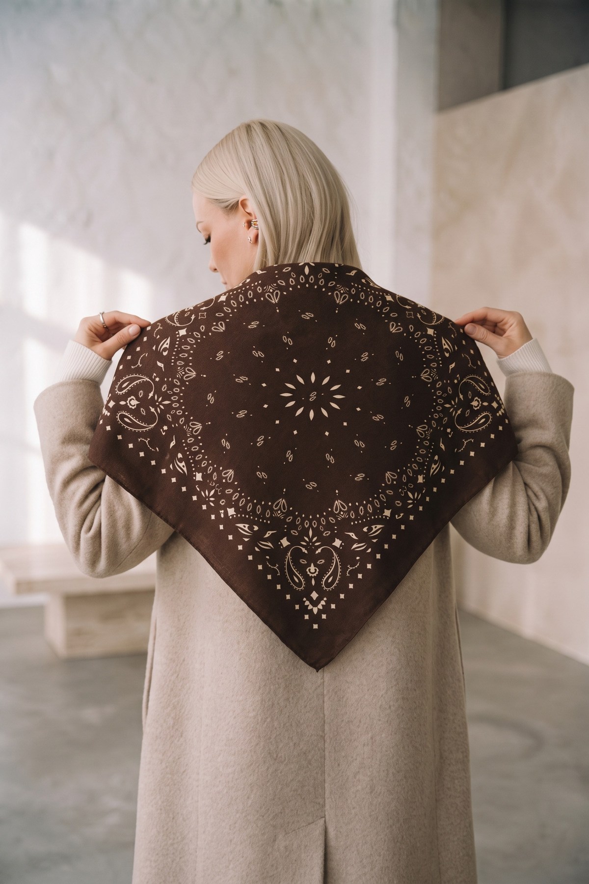 Kujten Tasarım Wool Feeling Kare Şal / Omuz Şalı / Bandana ( 90 x 90 cm.)