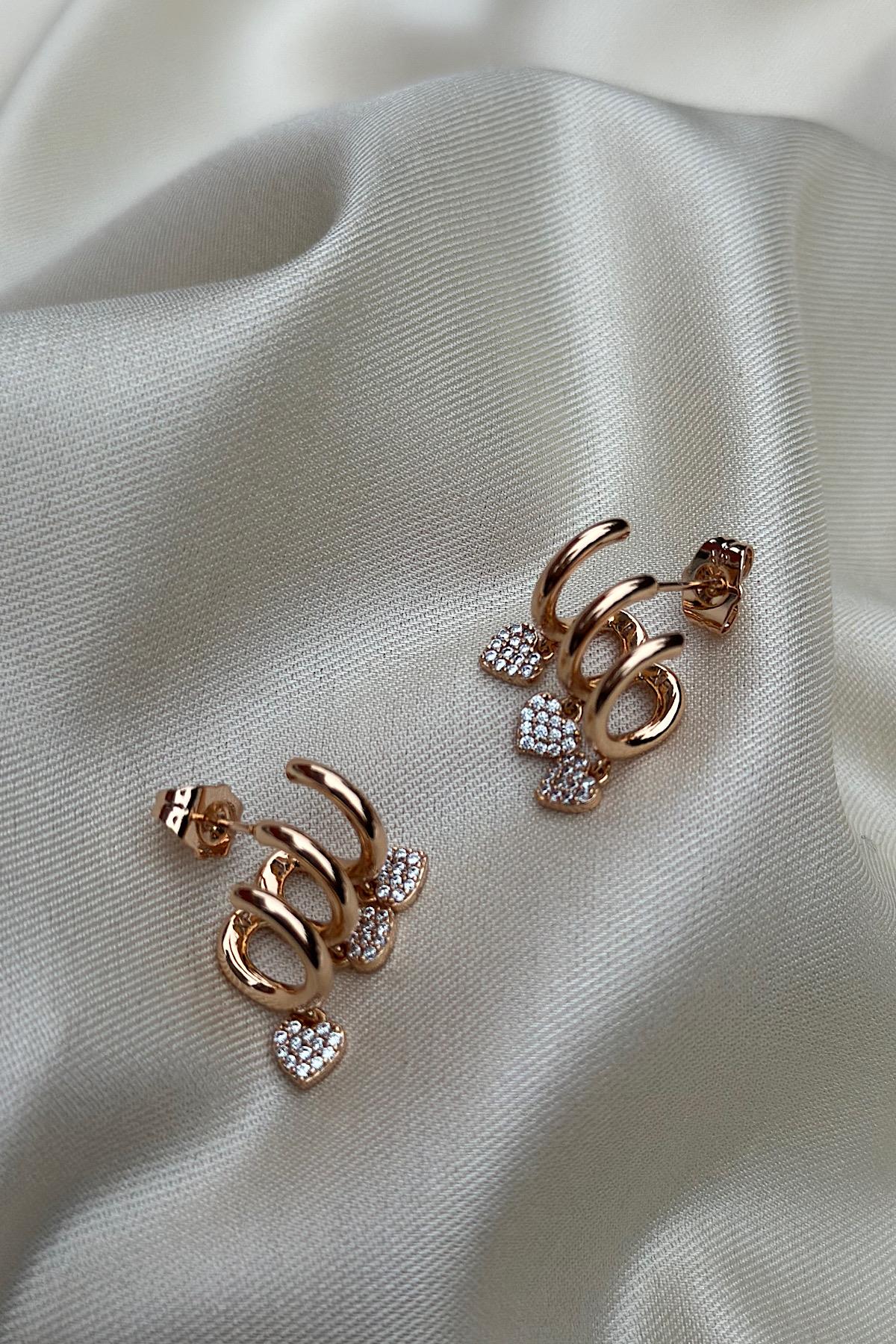 18K Altın Kaplama 3'lü Love Story Design Premium Küpe