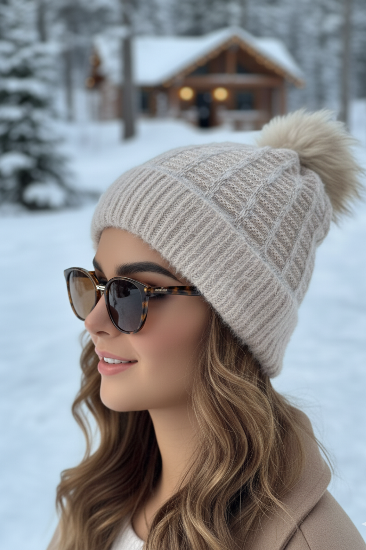 Latte Sim Efektli Kürk Ponponlu Bere