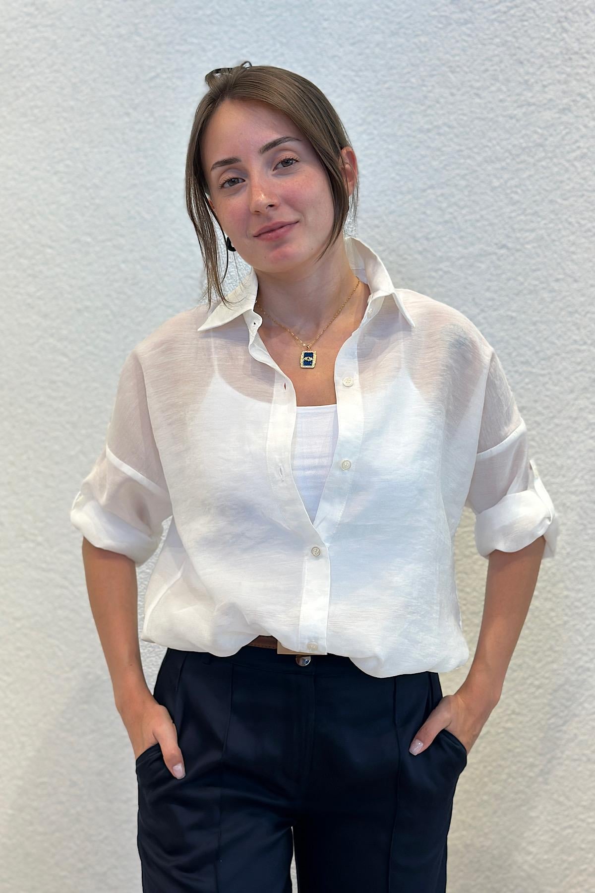 Luna Premium Soft Tensel Oversize Kumaş Gömlek