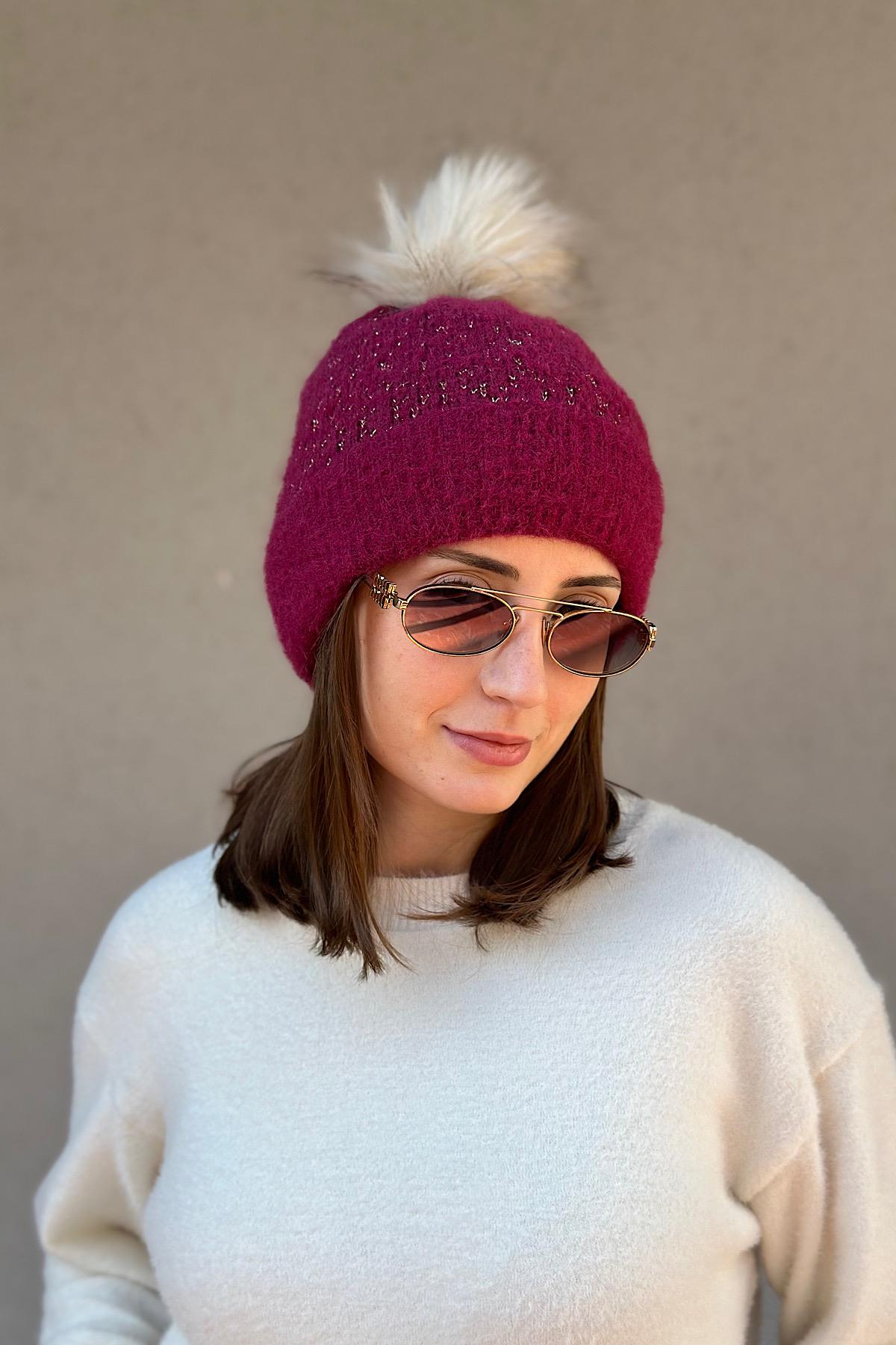 Sim Efektli Kürk Ponponlu İçi Kürk Premium Bere