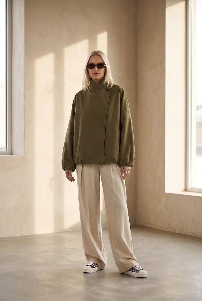 Dik Yaka Astarlı Premium Bomber Trench Coat / Ceket