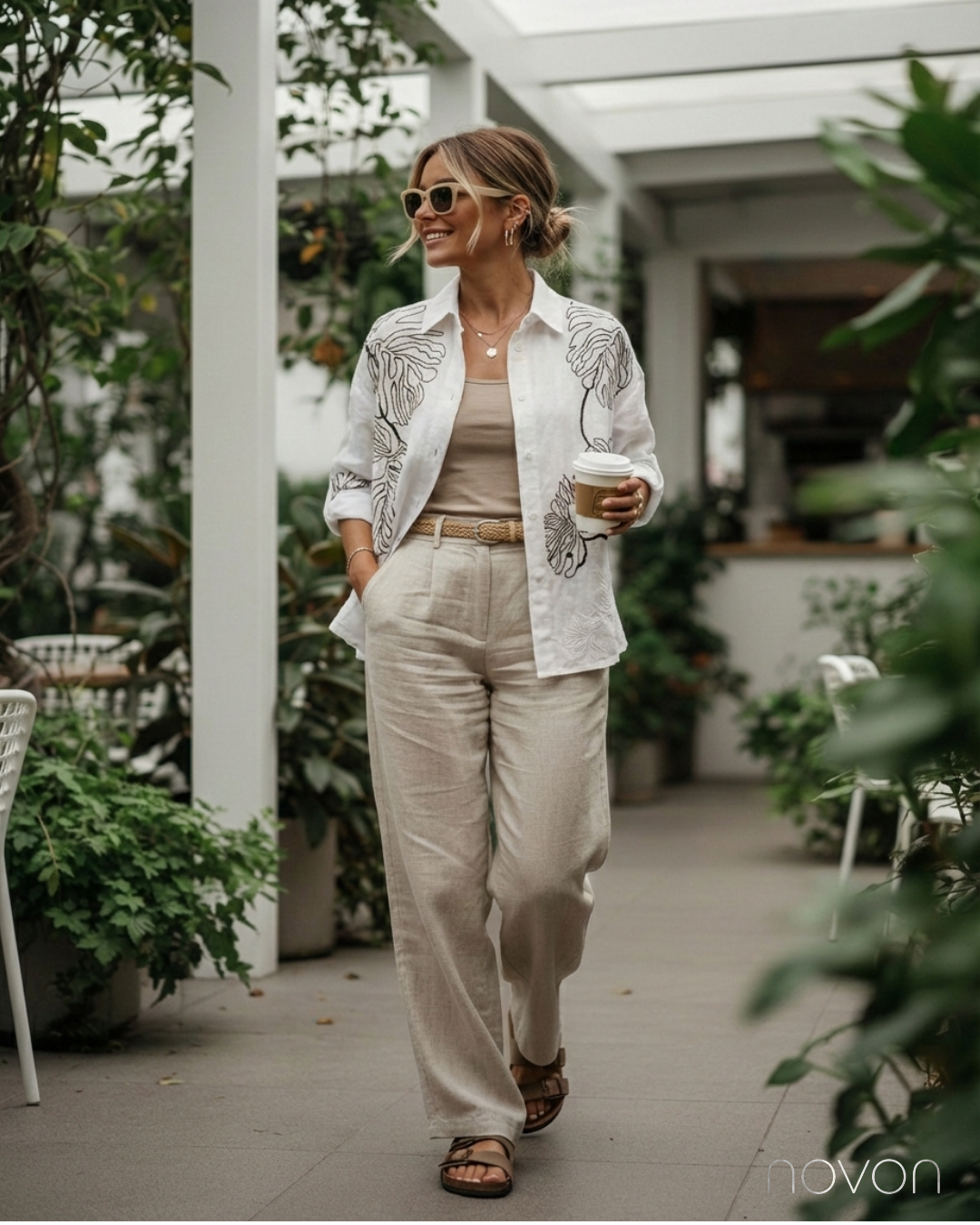 Monstera Tasarım Nakış Detaylı Premium Gömlek