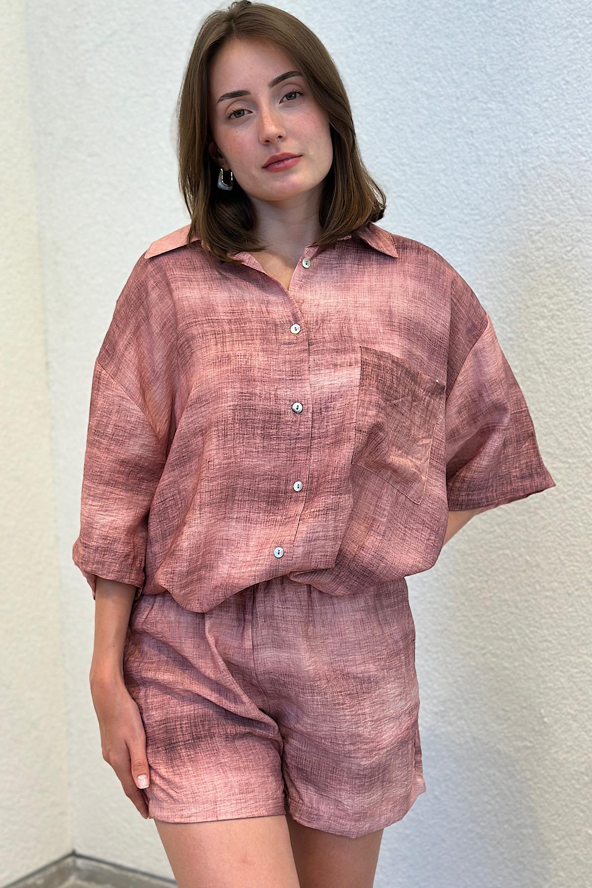 Batik Desen Oversize Şort Takım