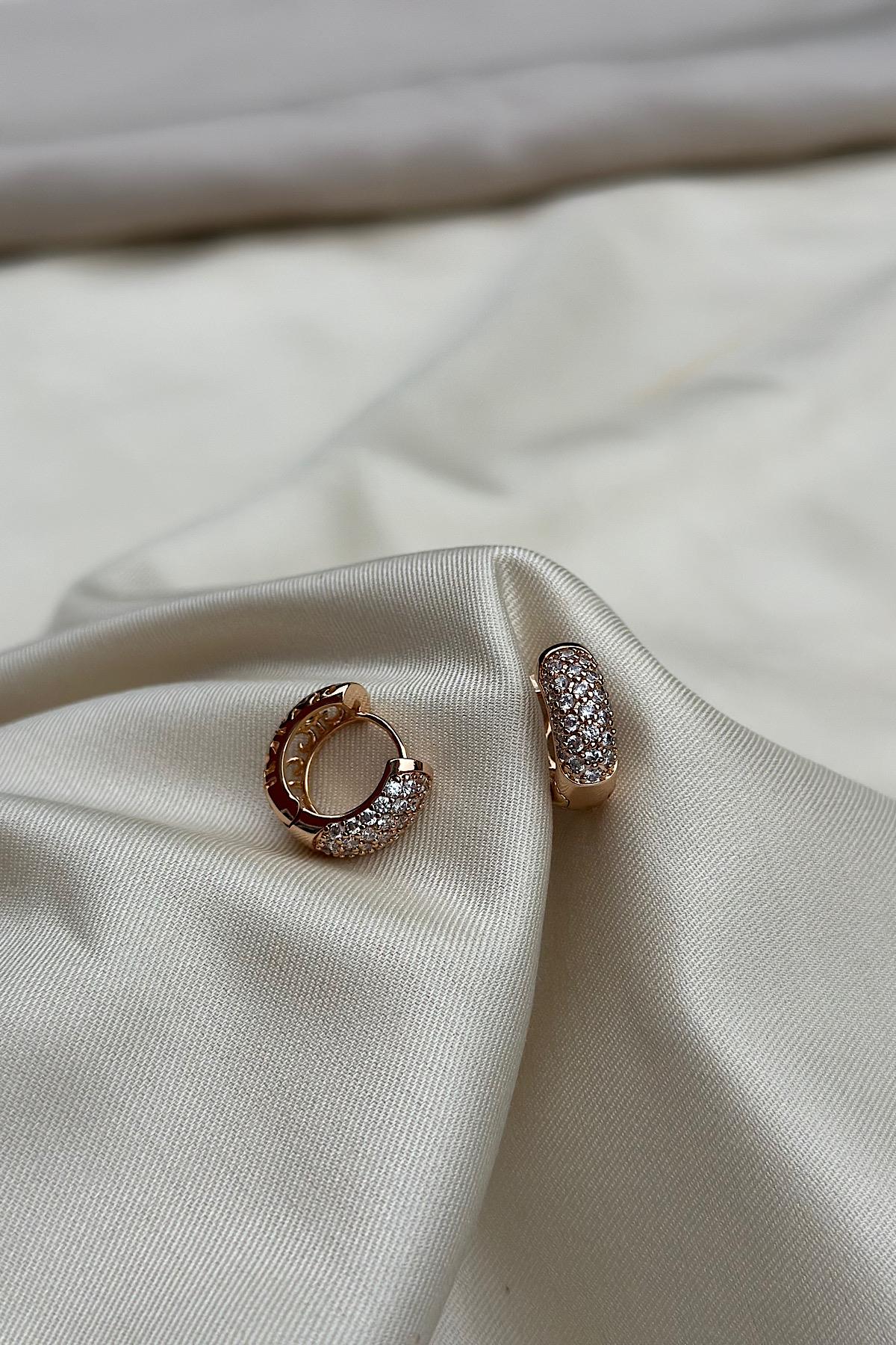 18K Gold  Kaplama 5 Sıra Taşlı Halka Küpe