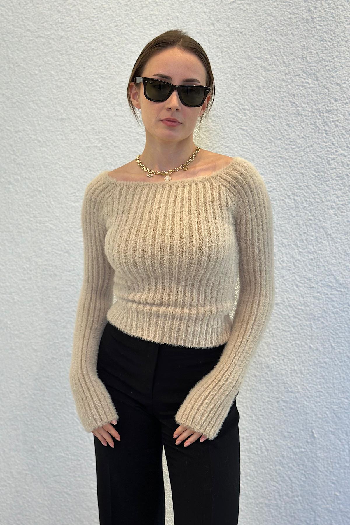 Reglan Kol Fitilli Suni Kürk Body Triko