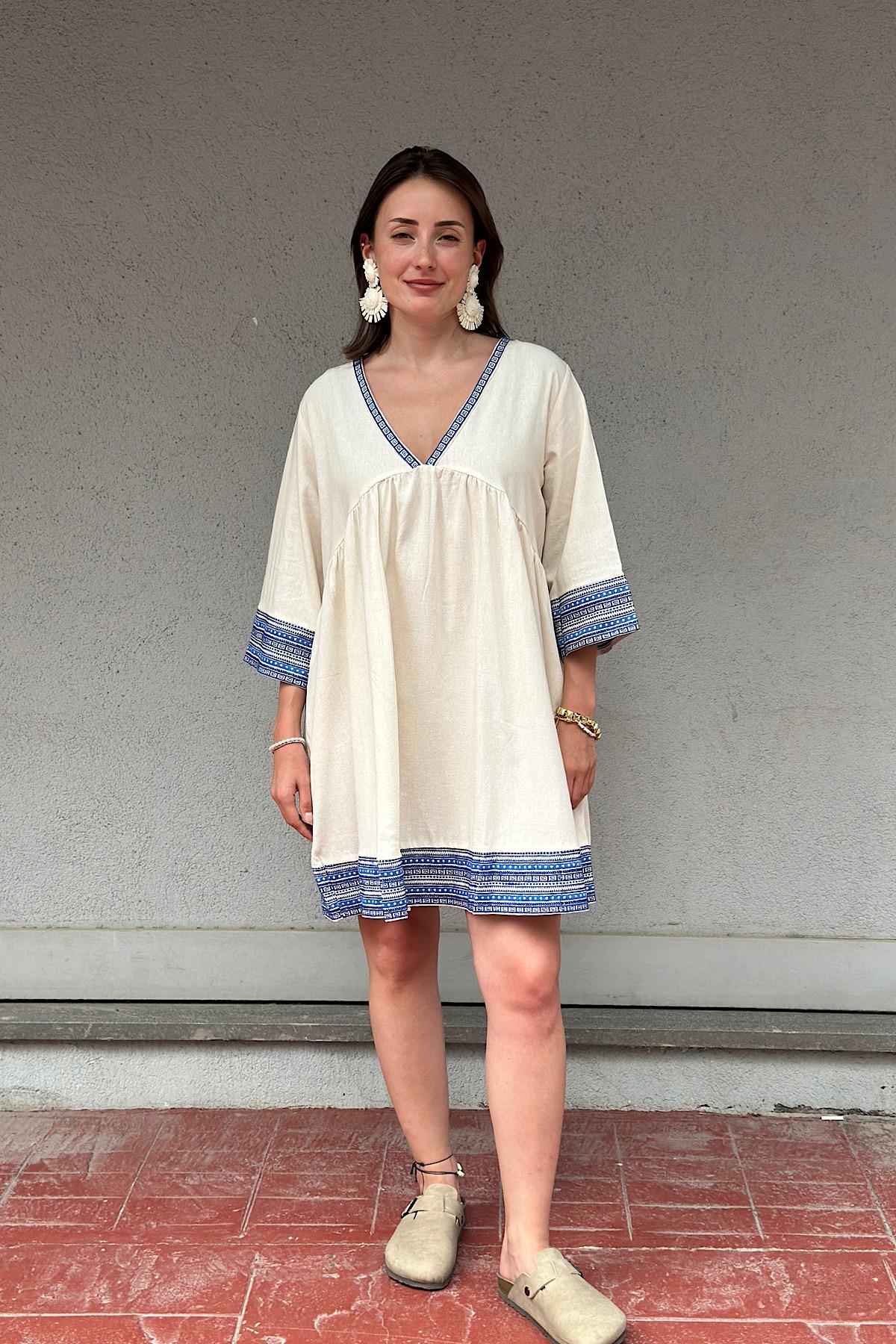 Santorini Nakış Detaylı Pamuk Elbise