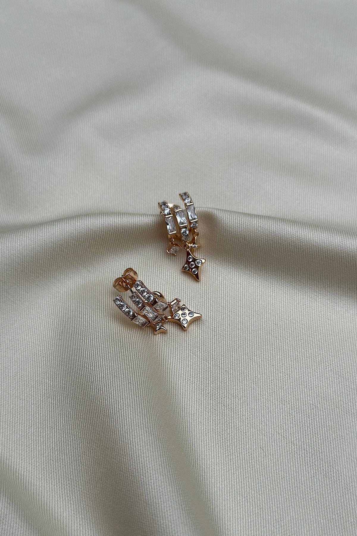 18K Altın Kaplama 3'lü Kuzey Yıldızı Tasarım Küpe