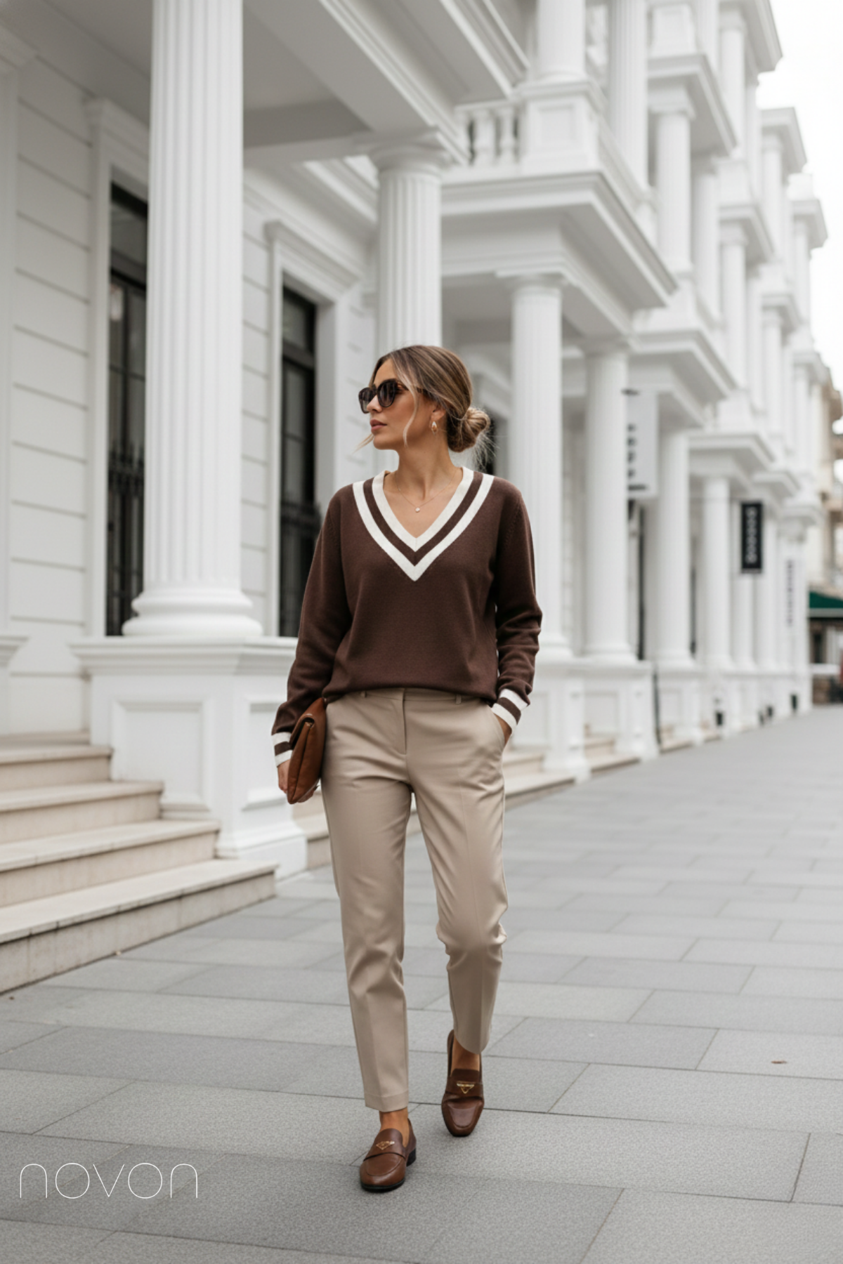 V Yaka ve Kolları Şerit Merserize Triko