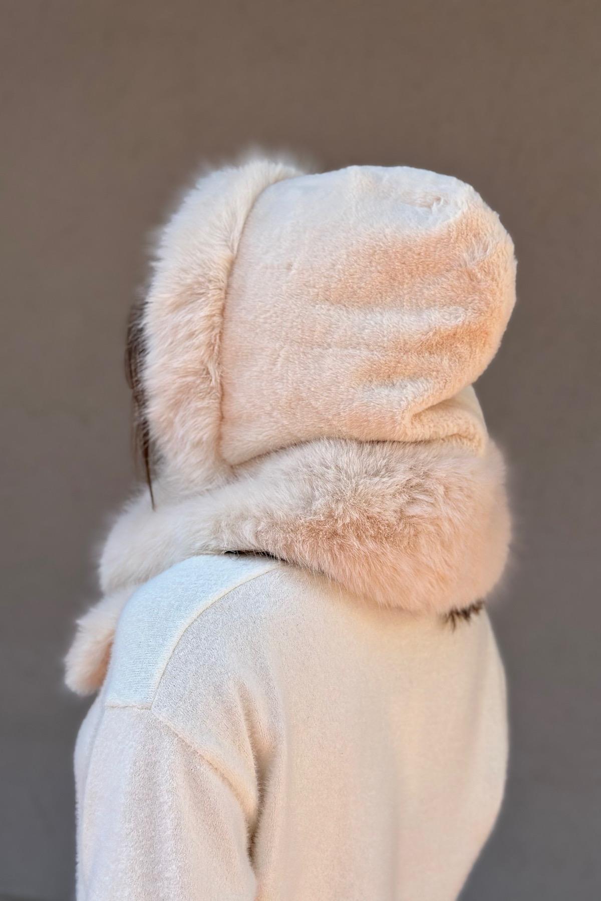 Suni Kürk Ultra Premium Soft Touch Boyunluk Detaylı Balaklava / Atkı Detaylı Bere