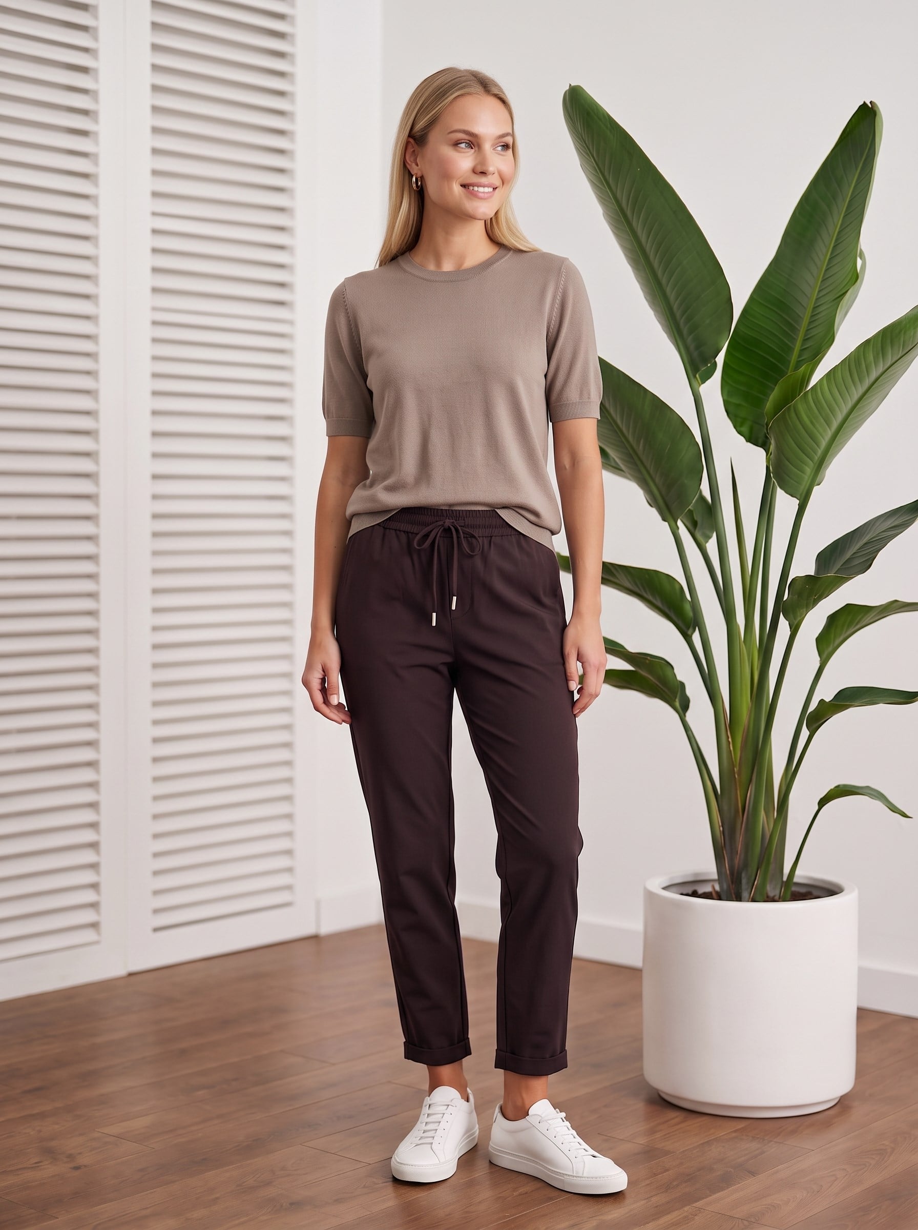 Basic Beli Lastikli Duble Paça Havuç Kesim Pantolon