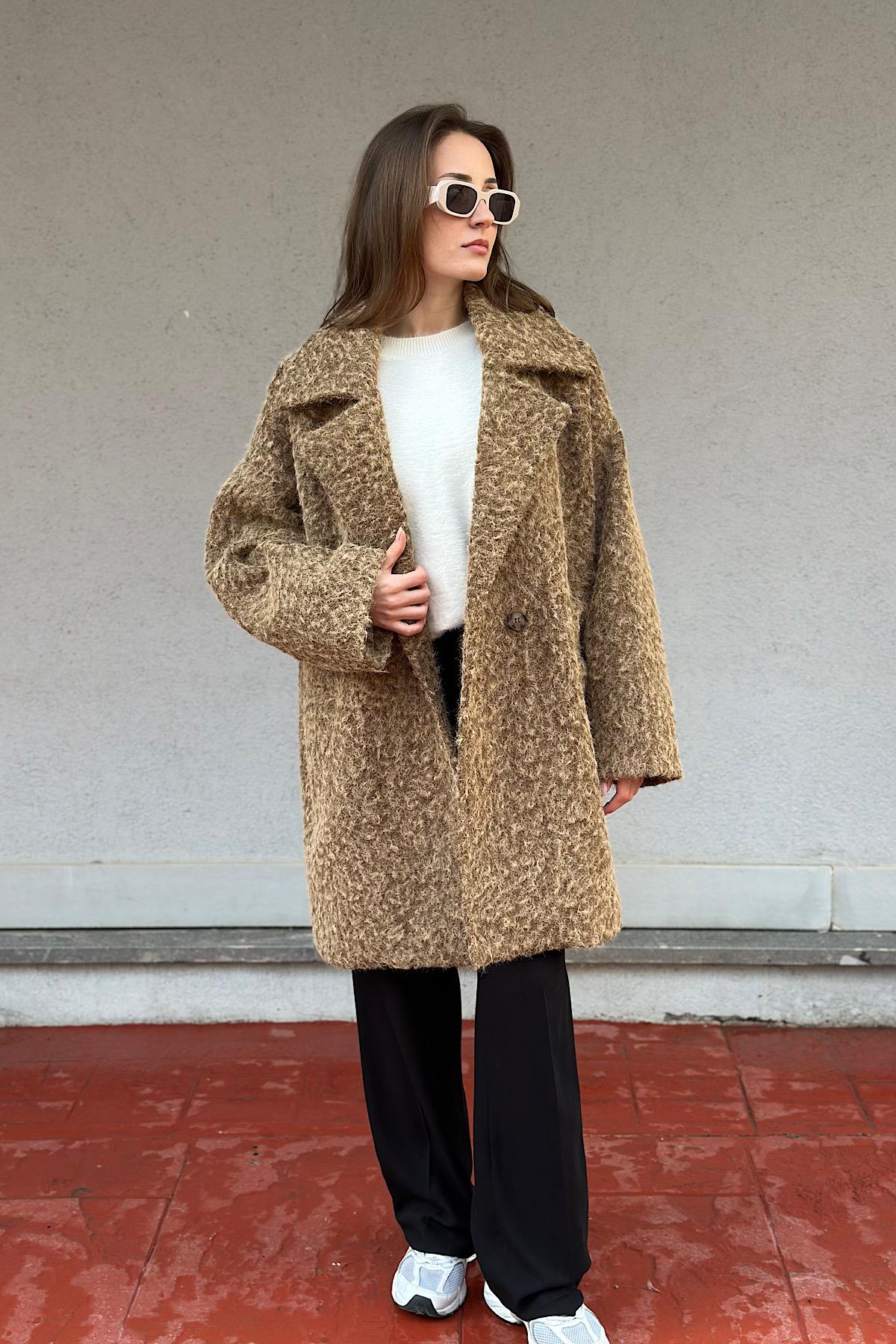 Angora Dokulu Premium Oversize Kaban