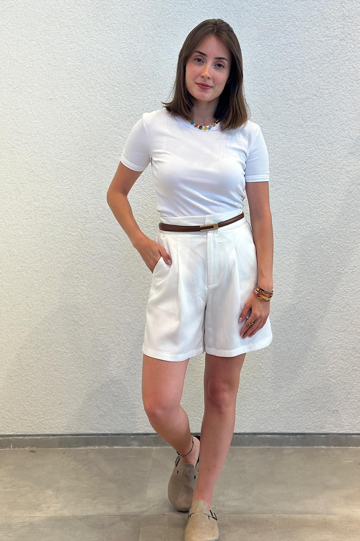 Bisiklet Yaka Kısa Kol Sırtı Biyeli Pamuk Body T-Shirt