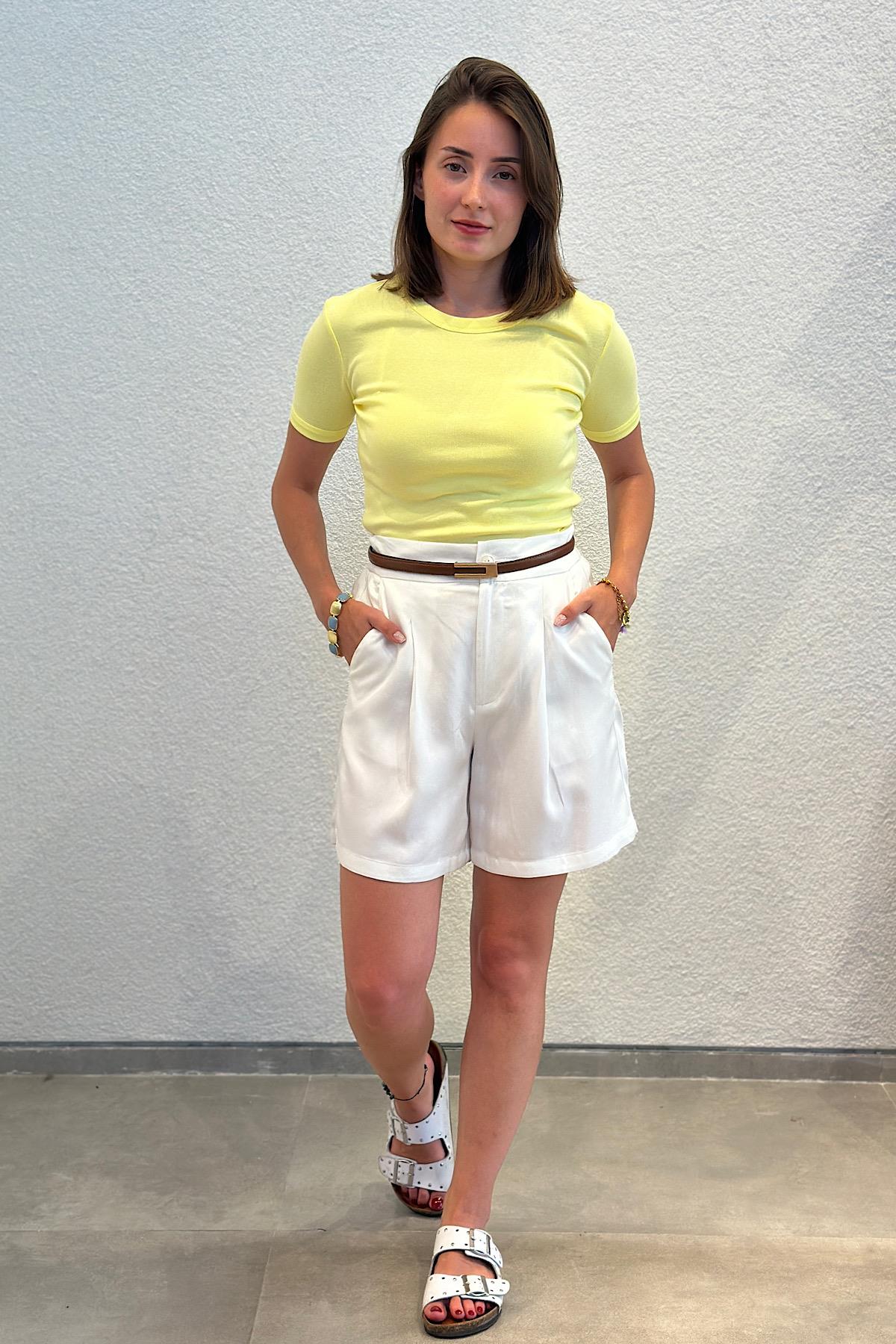 Bisiklet Yaka Kısa Kol Sırtı Biyeli Pamuk Body T-Shirt