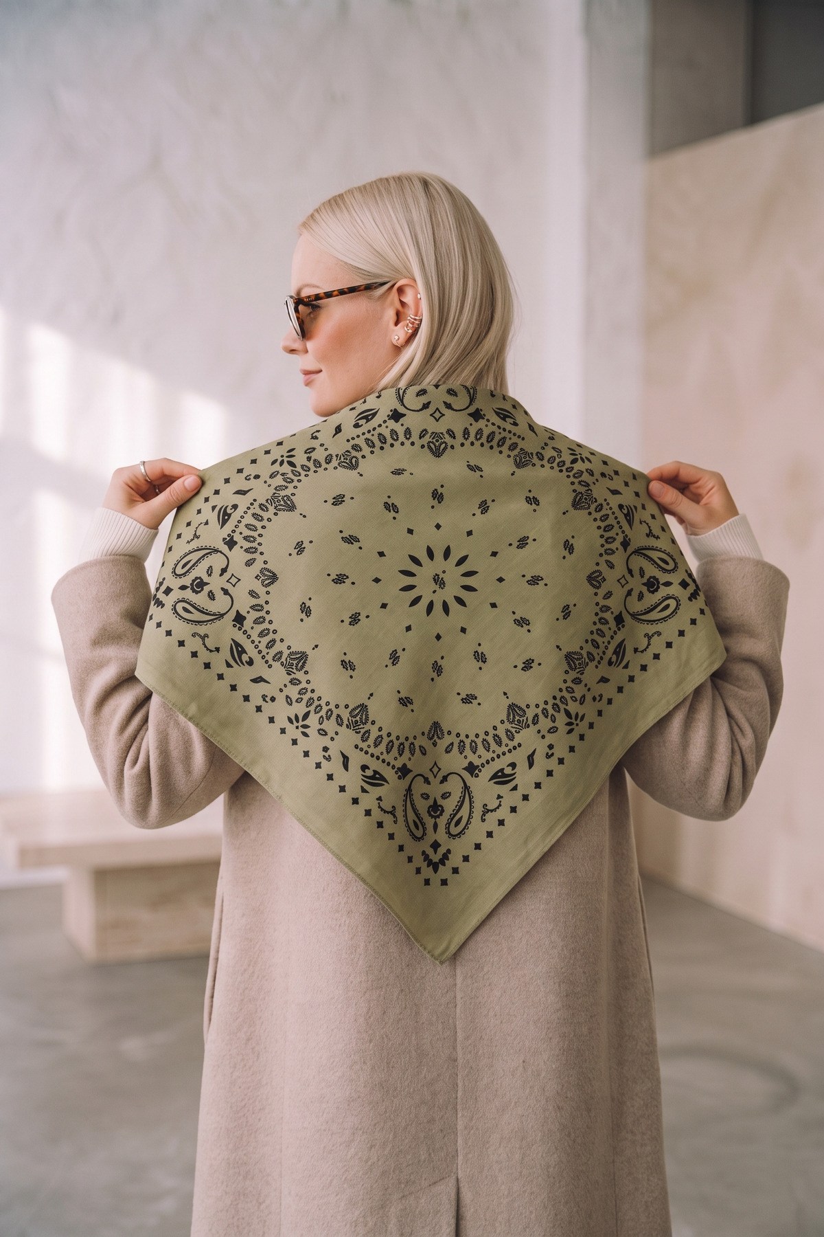 Kujten Tasarım Wool Feeling Kare Şal / Omuz Şalı / Bandana ( 90 x 90 cm.)