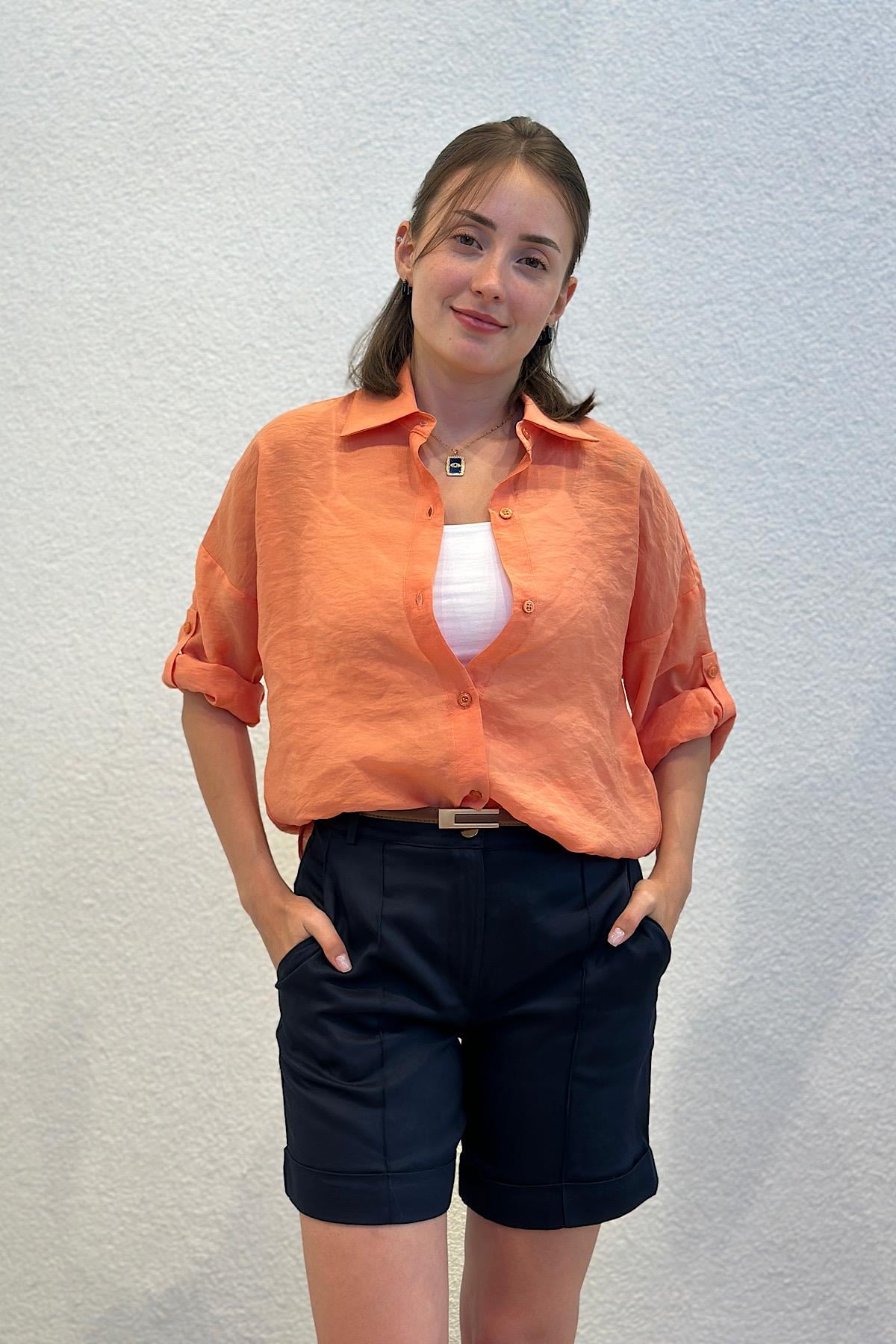 Luna Premium Soft Tensel Oversize Kumaş Gömlek