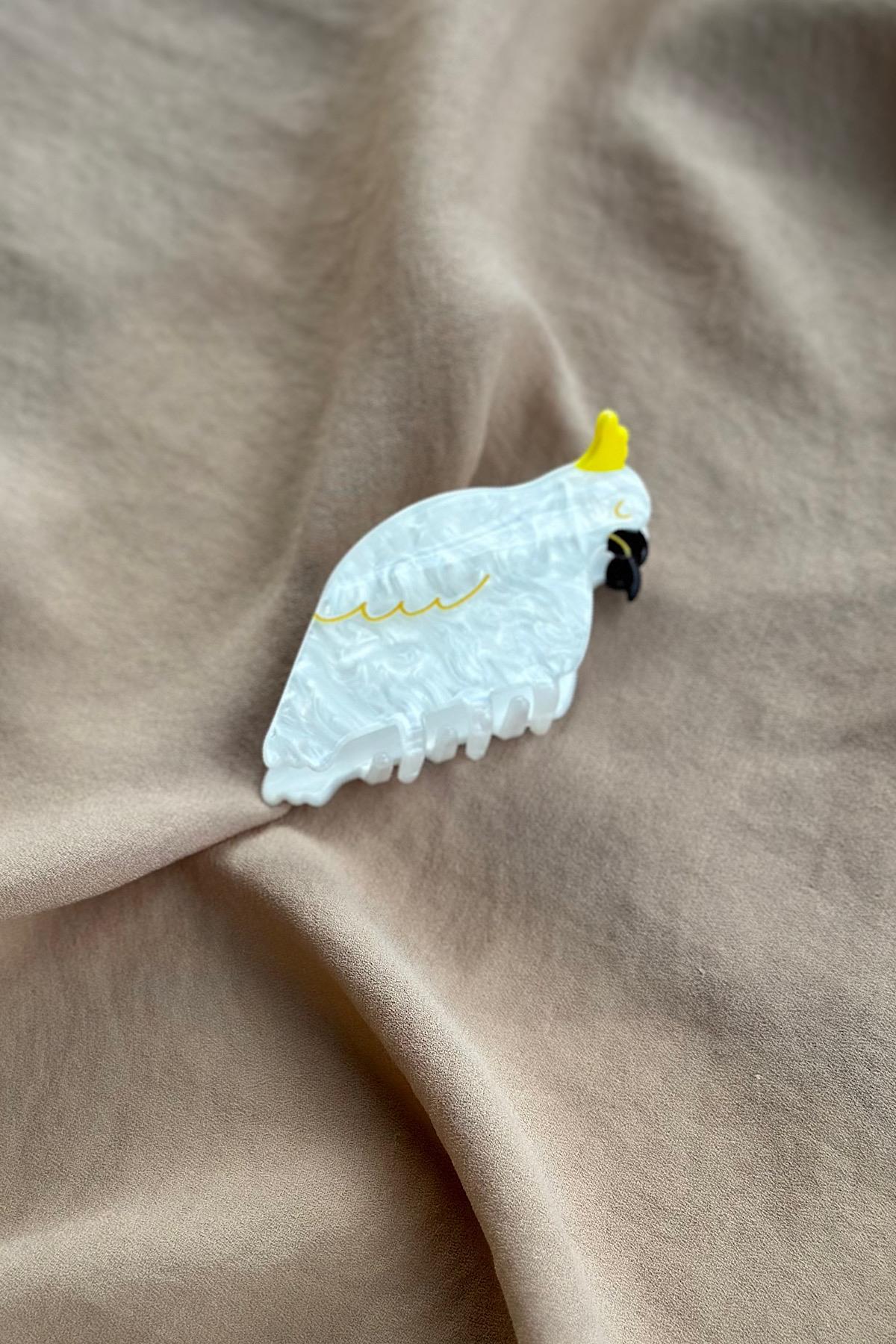 Beyaz Kuş Detaylı Sedefli Lüks Kemik Mandal Toka