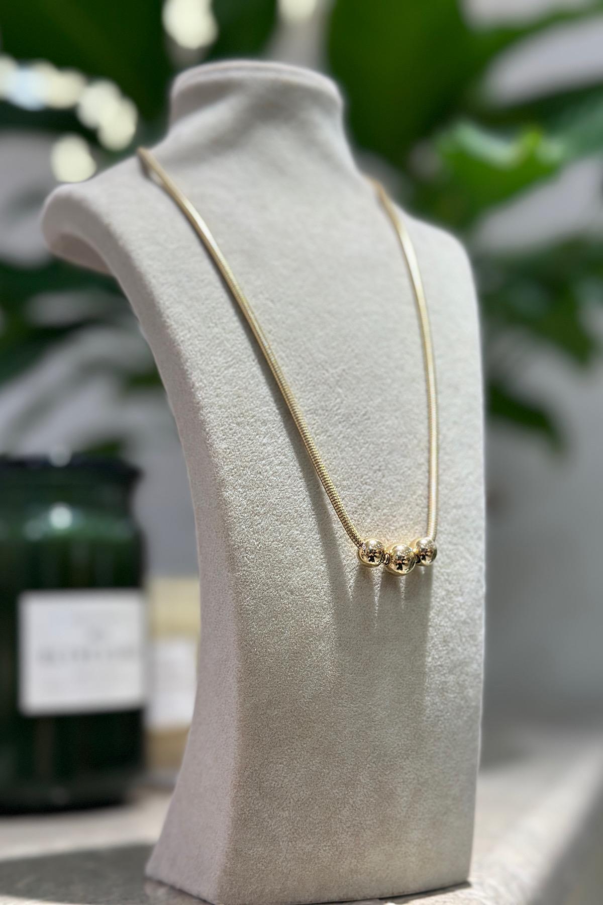 Cartier Model 3'lü Top Uç Balık Sırtı Zincirli Çelik Kolye