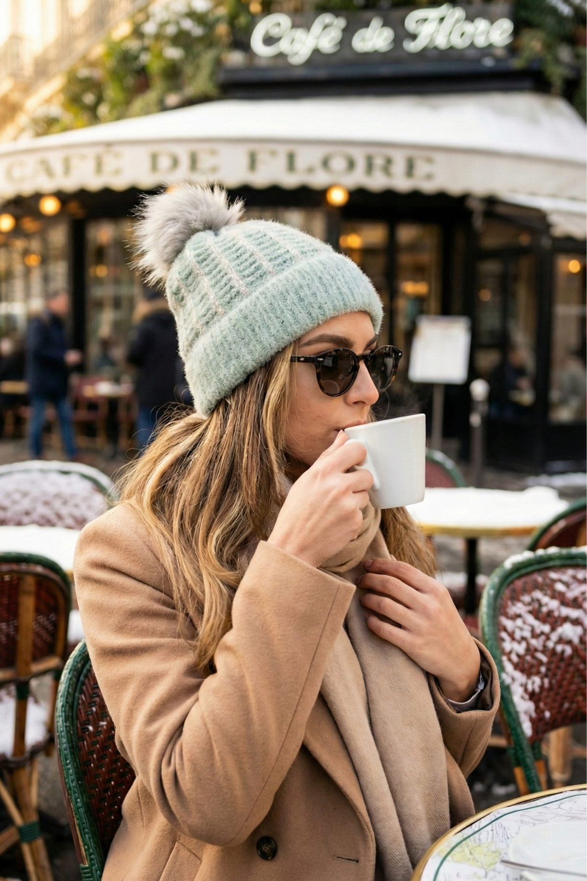 Latte Sim Efektli Kürk Ponponlu Bere