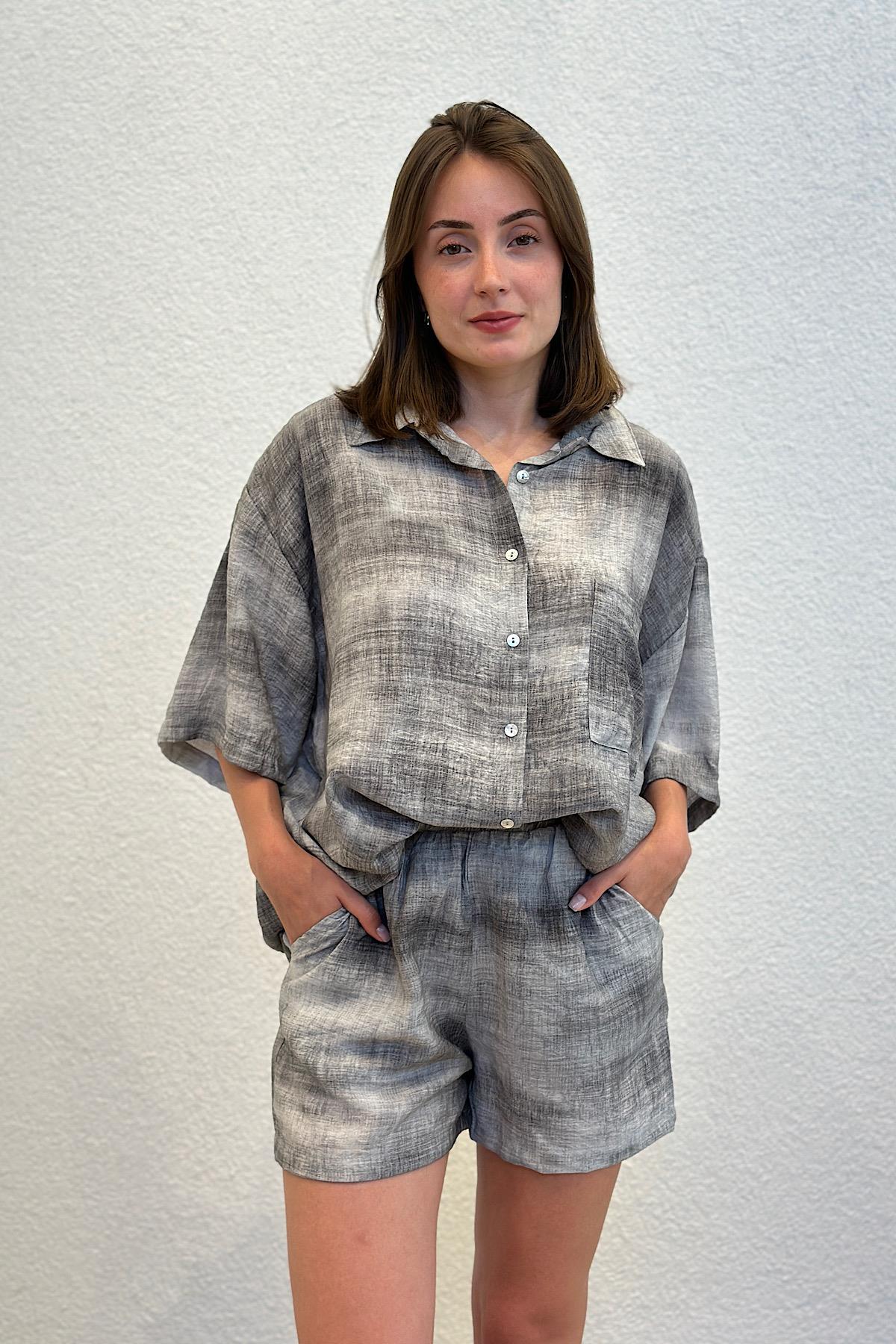 Batik Desen Oversize Şort Takım