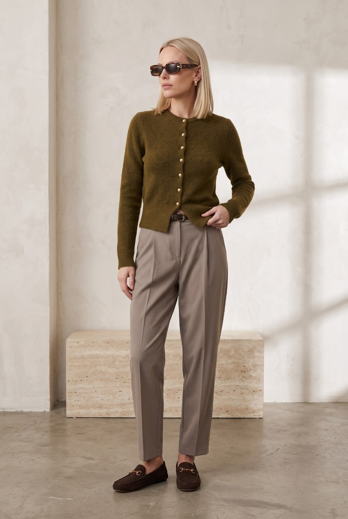Premium Gold Düğme Detaylı Soft Touch Hırka/Bluz