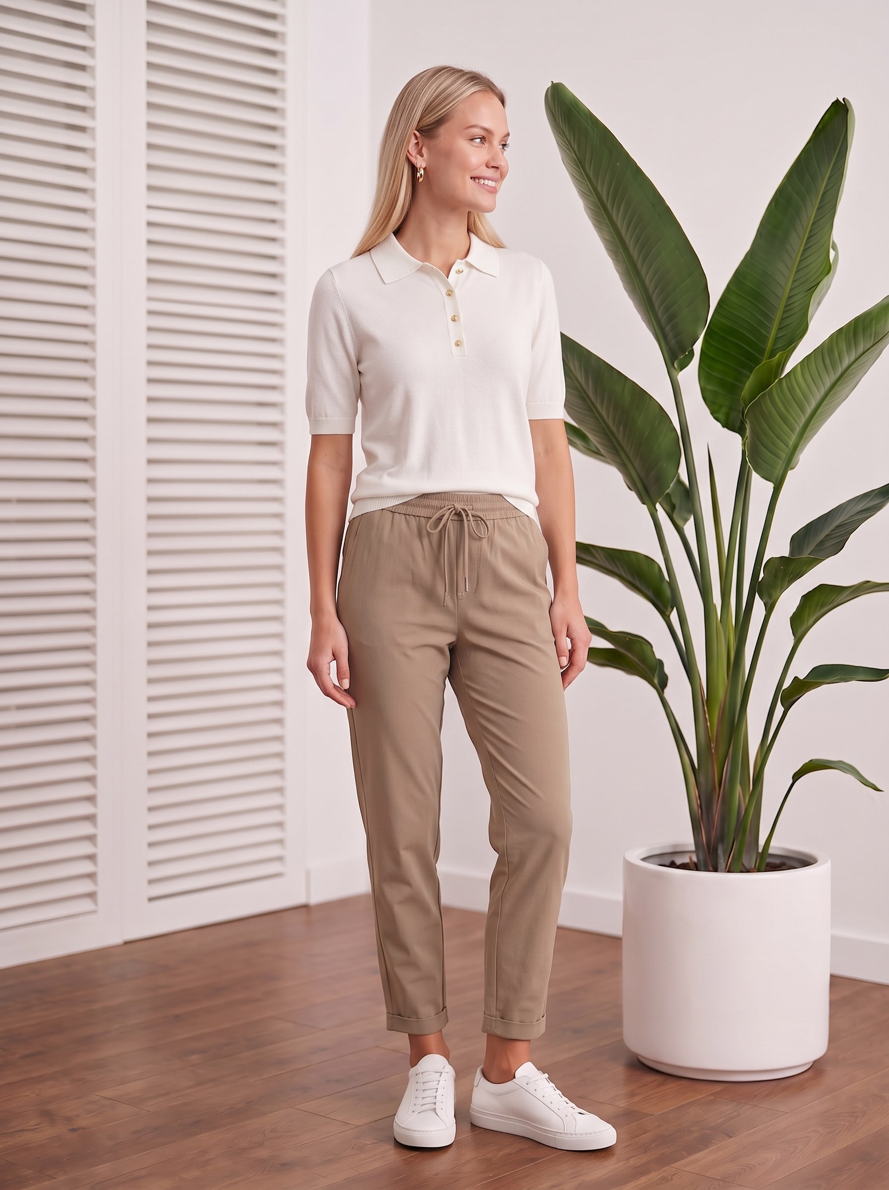 Basic Beli Lastikli Duble Paça Havuç Kesim Pantolon