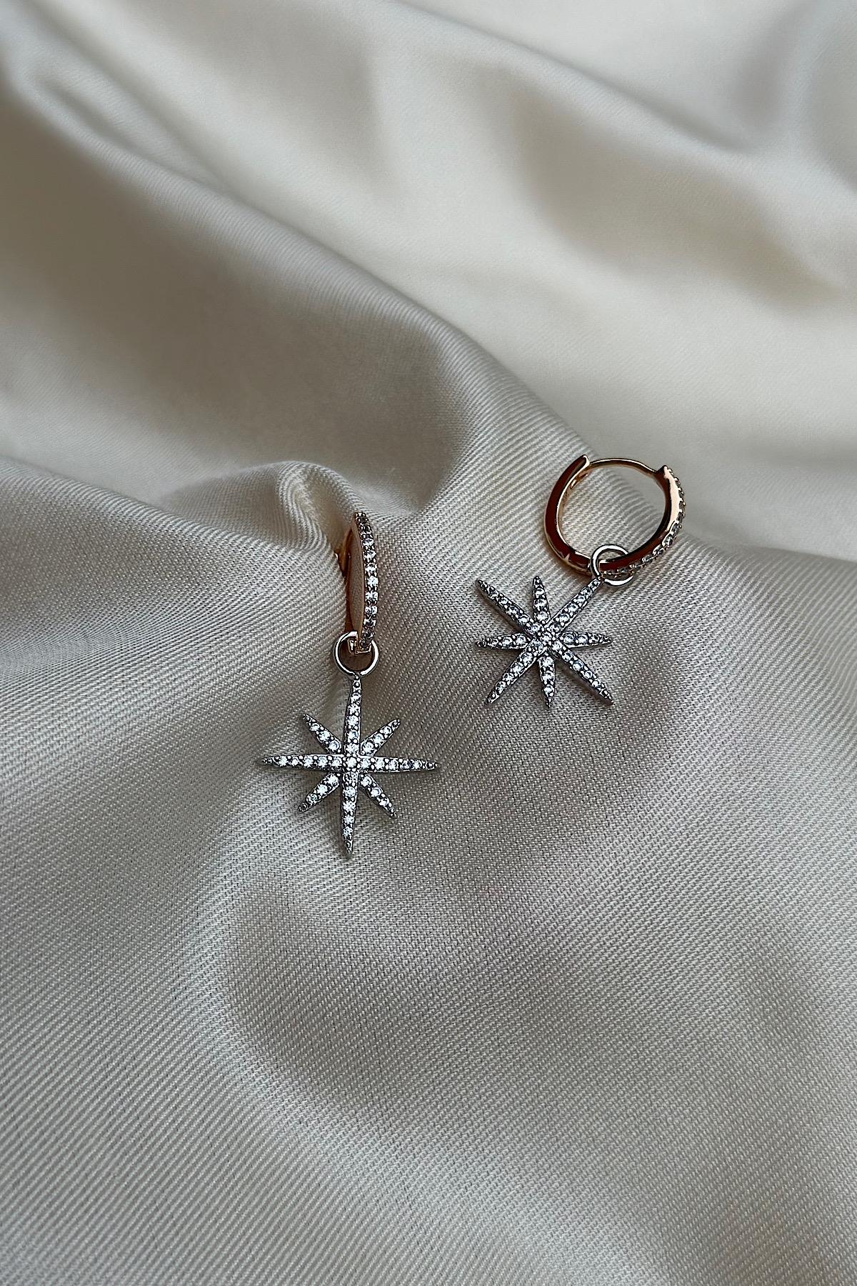 18K Altın Kaplama Kuzey Yıldız Sallantılı Küpe