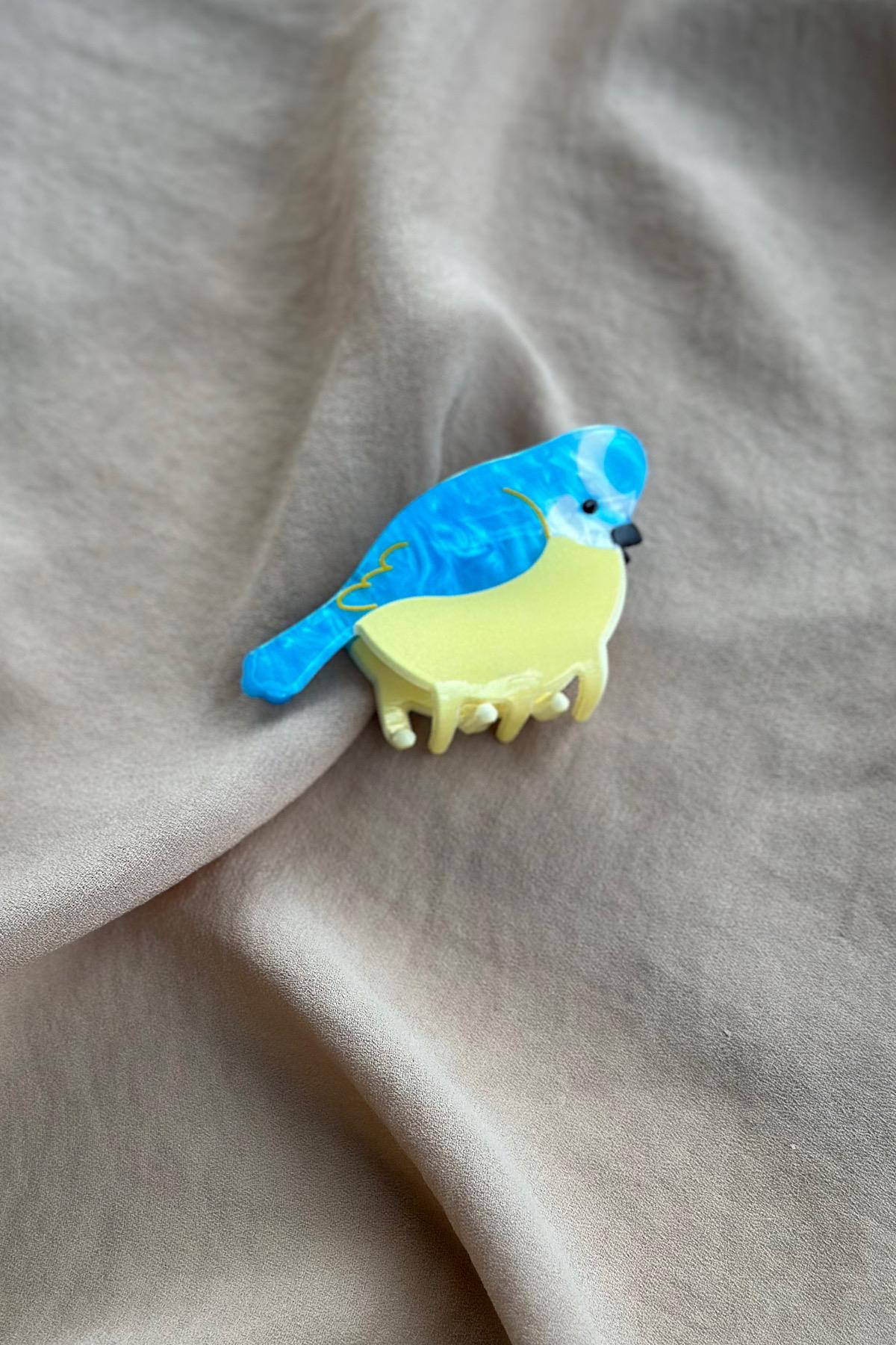 Mavi Kuş Detaylı Lüks Kemik Mandal Toka