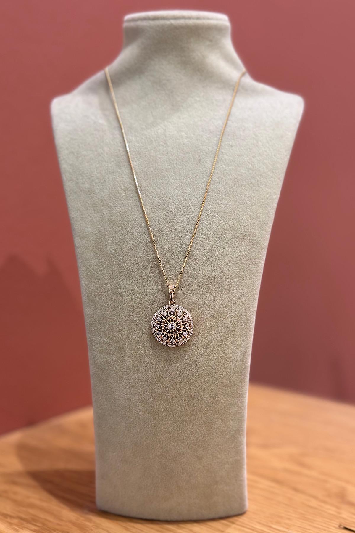 Taş Detaylı Dümen Model Çelik Kolye