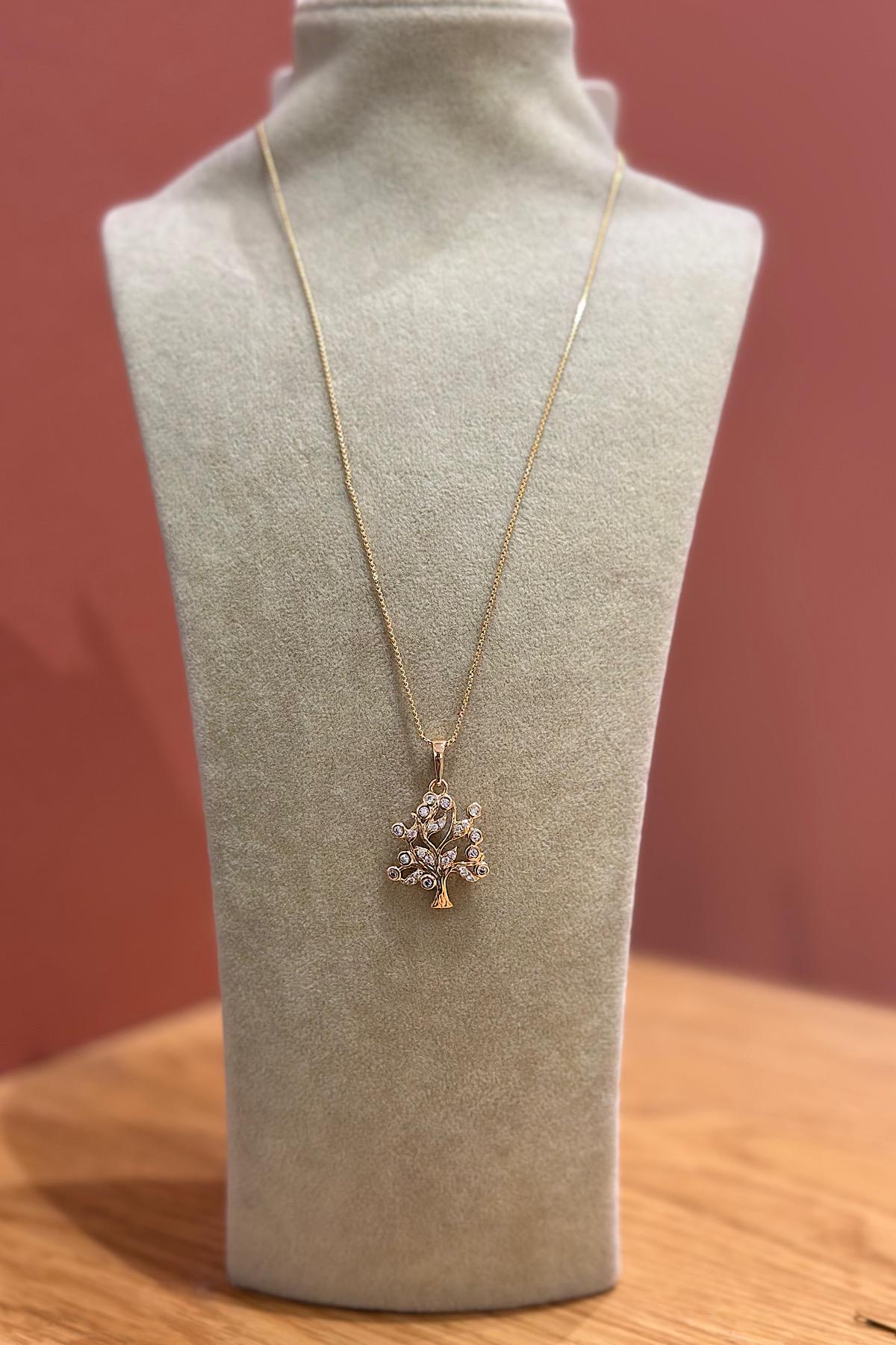 Taşlı Ağaç Detaylı Çelik Kolye