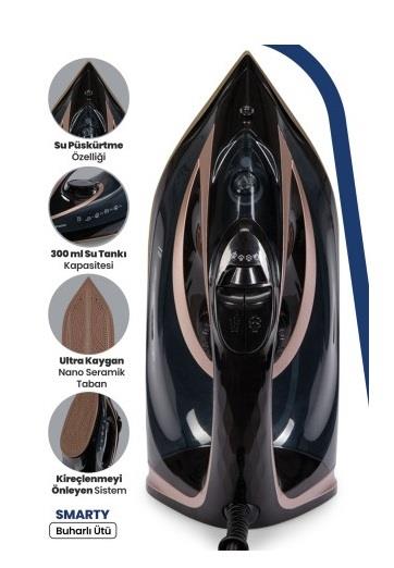Goldmaster Smarty 2400 Watt Seramik Tabanlı 170 gr Şok Buharlı Ütü