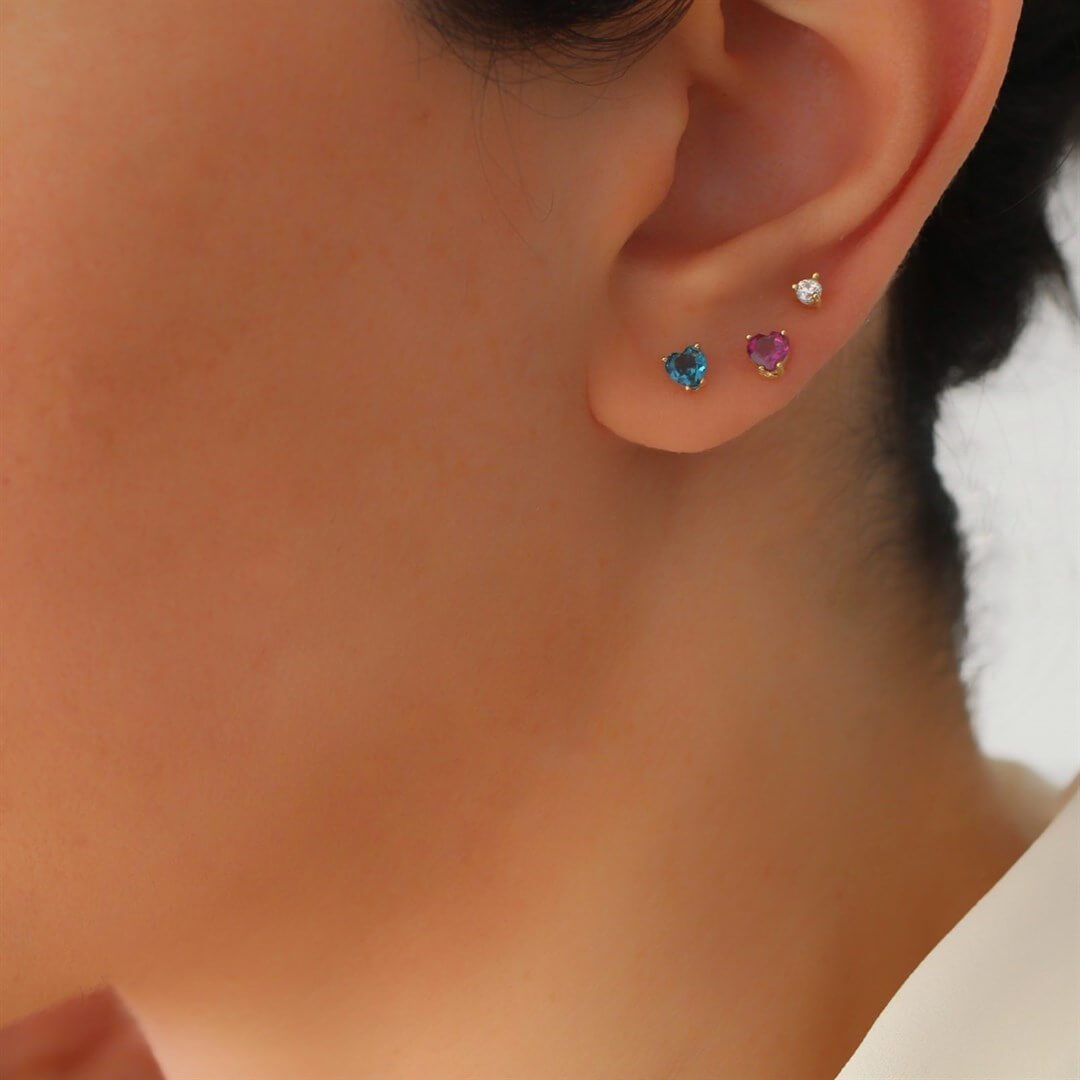 Kalp Kesim London Blue Topaz Altın Küpe- Amore