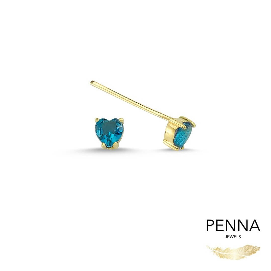 Kalp Kesim London Blue Topaz Altın Küpe- Amore
