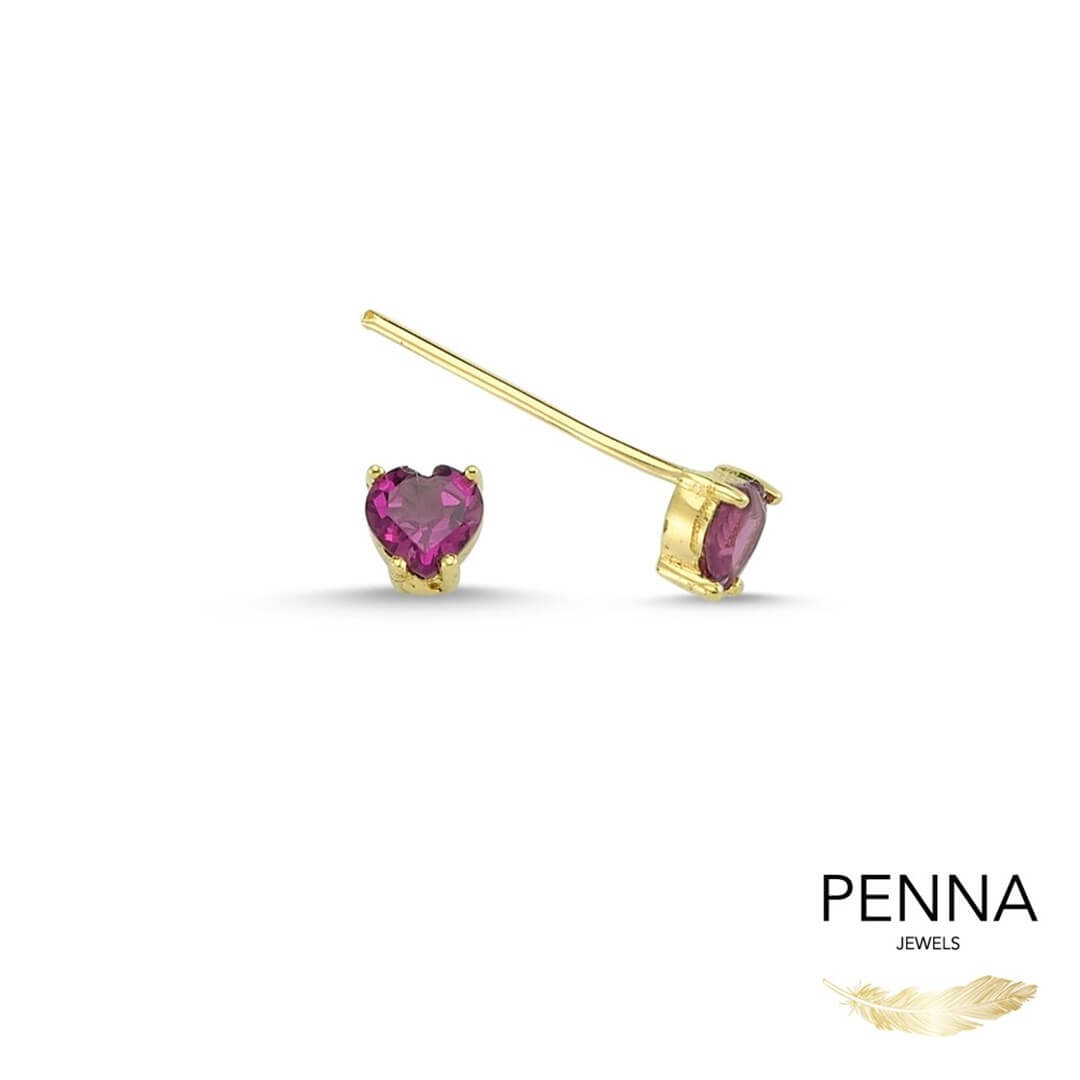 Kalp Kesim Rhodolit Altın Küpe- Amore