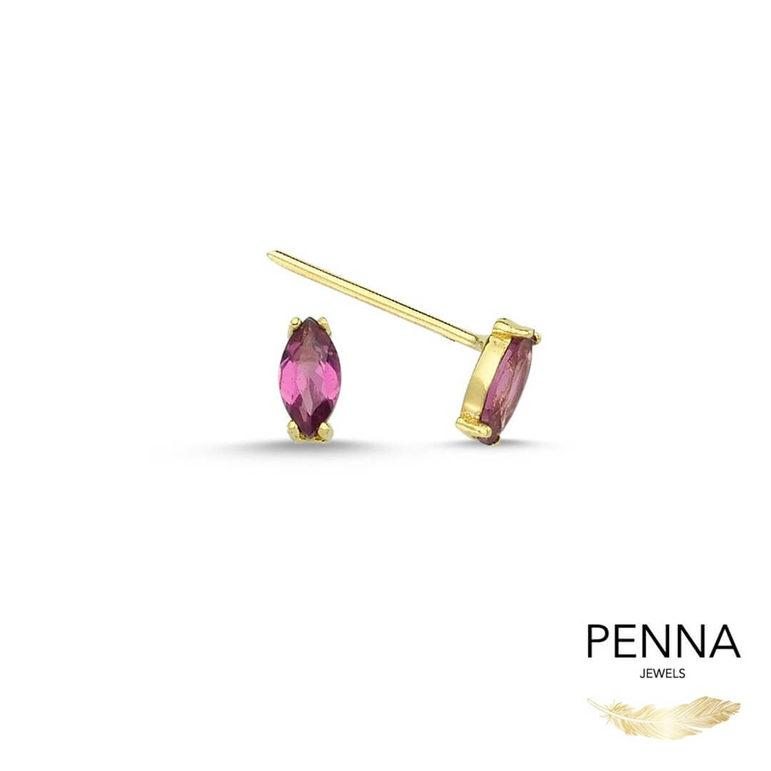 Markiz Kesim Rhodolit Altın Stud Küpe