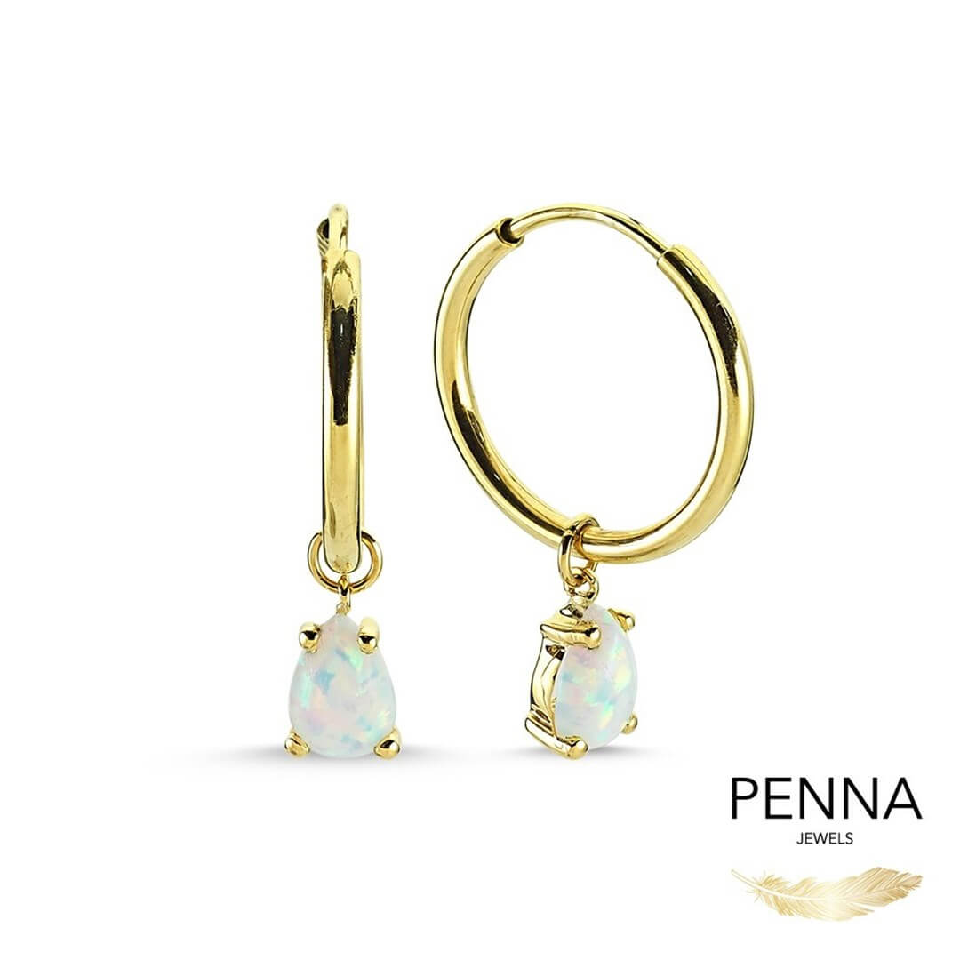 Opal Taş Sallantılı Halka Küpe – Damla Kesim