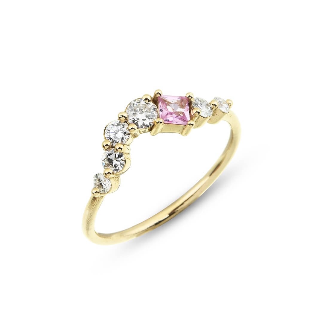 Pırlanta ve Pembe Safir Taşlı Altın Yüzük – Princessa