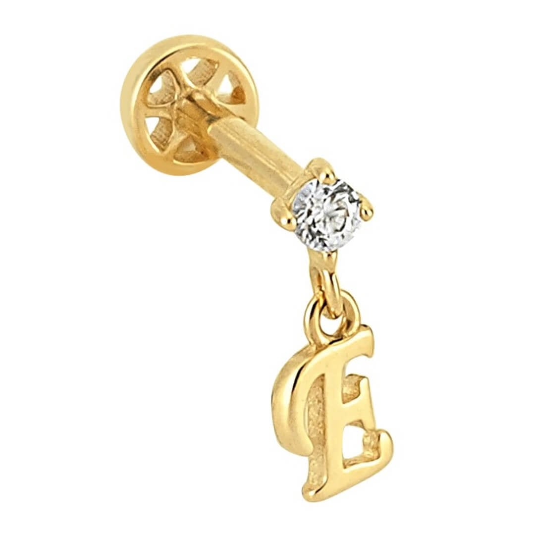 Pırlantalı Altın Piercing – Harf Sallantılı – E