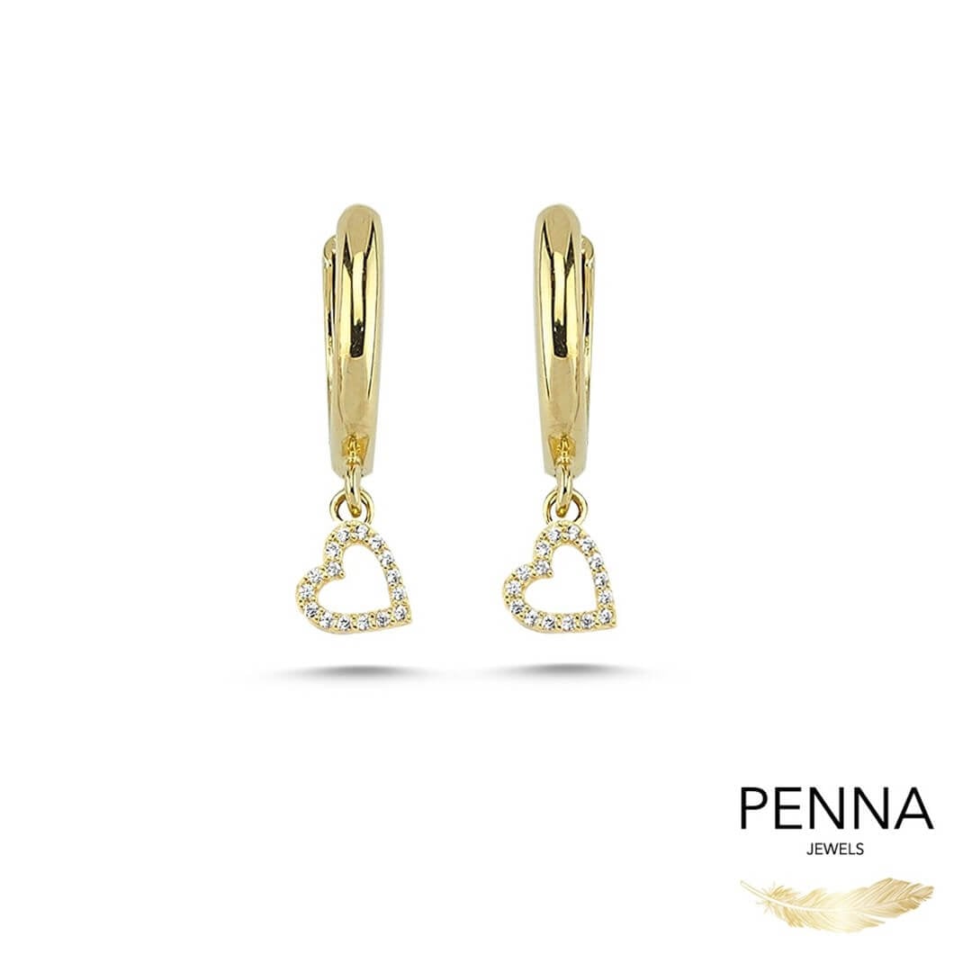 Pırlantalı Mini Kalp Sallantılı Küpe