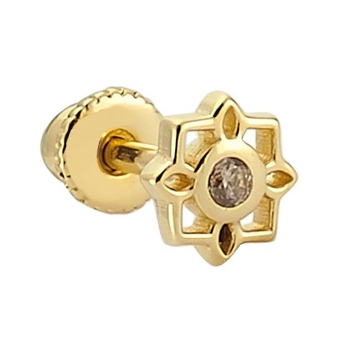 Tragus Helix Altın Piercing – Taşlı Lotus